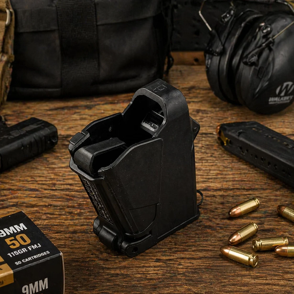 Cargador Rápido para Pistola 9mm .45ACP, Herramienta Recarga Rápida, Plástico Negro