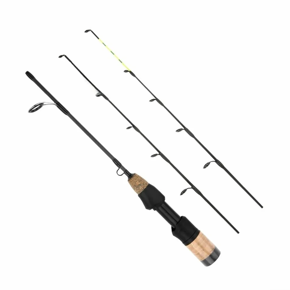 Caña de pescar telescópica de fibra de carbono 60 cm para pesca en hielo puntas dobles suaves duras
