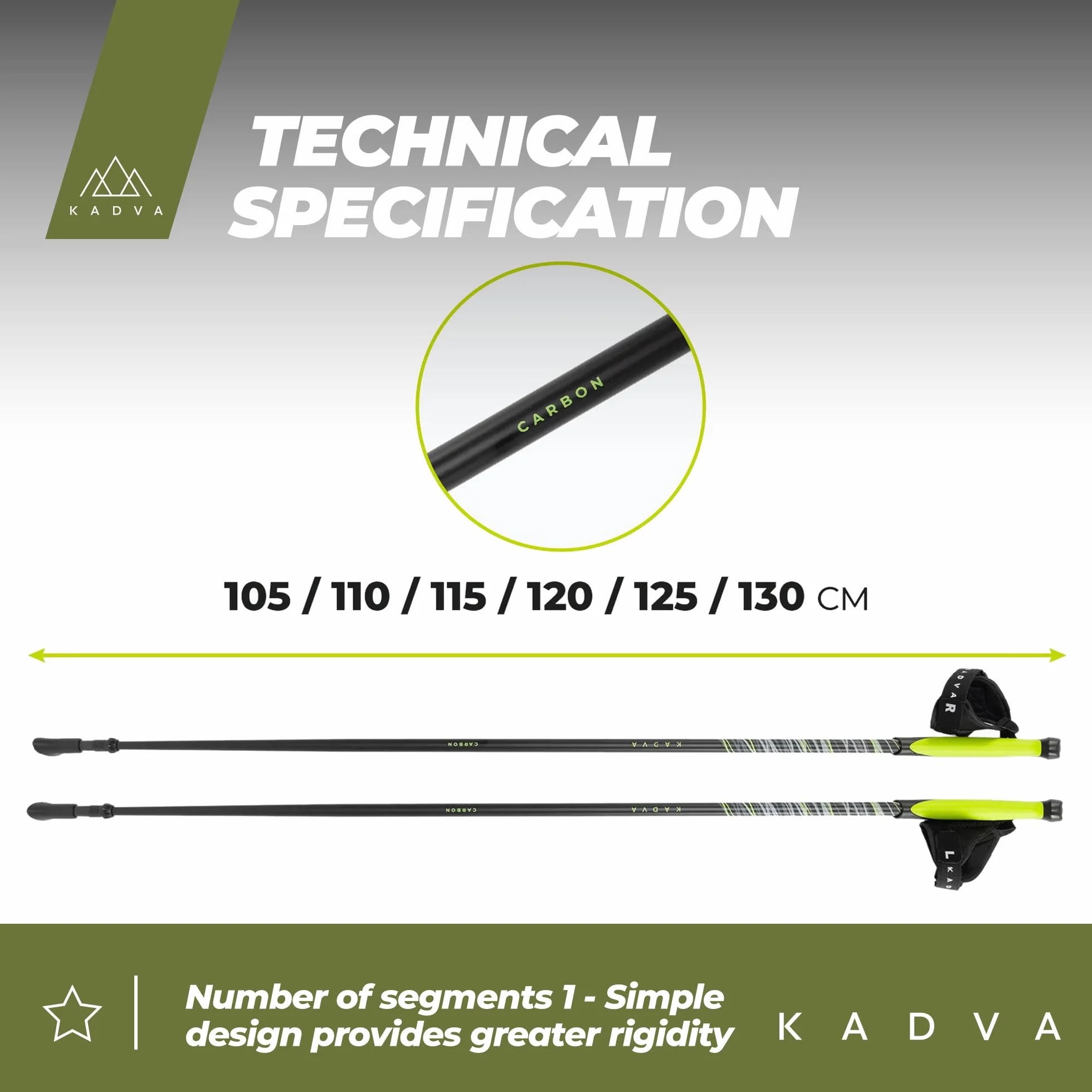 KADVA Raylan Bastones de Marcha nórdica Ajustables 105-130 cm con Guantes