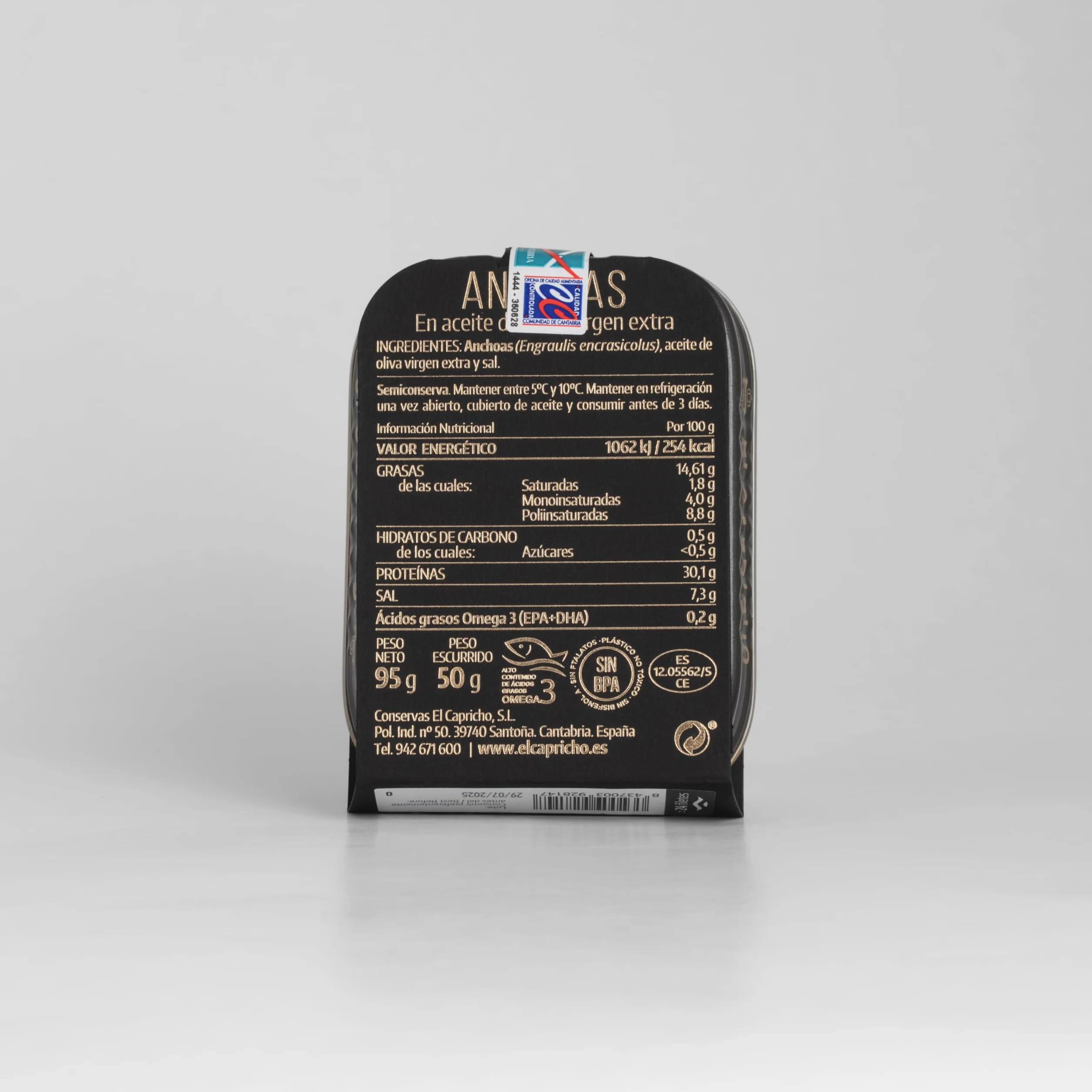 EL CAPRICHO Filetes de Anchoa de Santoña Dingley S en Aceite de Oliva Virgen Extra, 24 Filetes, 95 g Neto (Pack de 2)