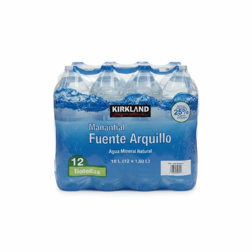Agua Mineral Natural Manantial Fuente Arquillo -Kirkland Pack de 12 Botellas de 1,5L (Total 18L) - Para Hidratación Familiar y Sostenible- Nexu