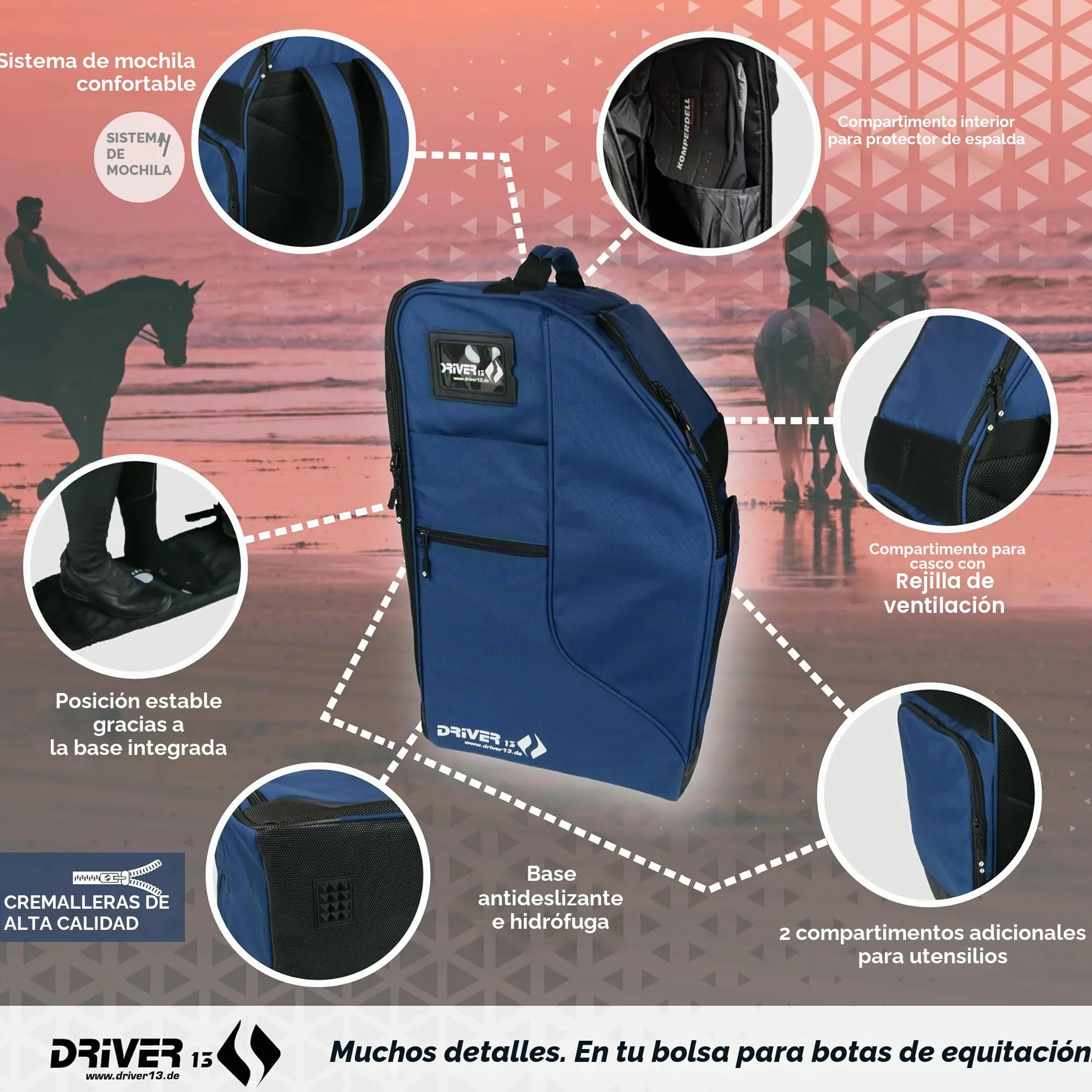 Mochila para botas de equitación con compartimento para casco, Driver13, muchos colores