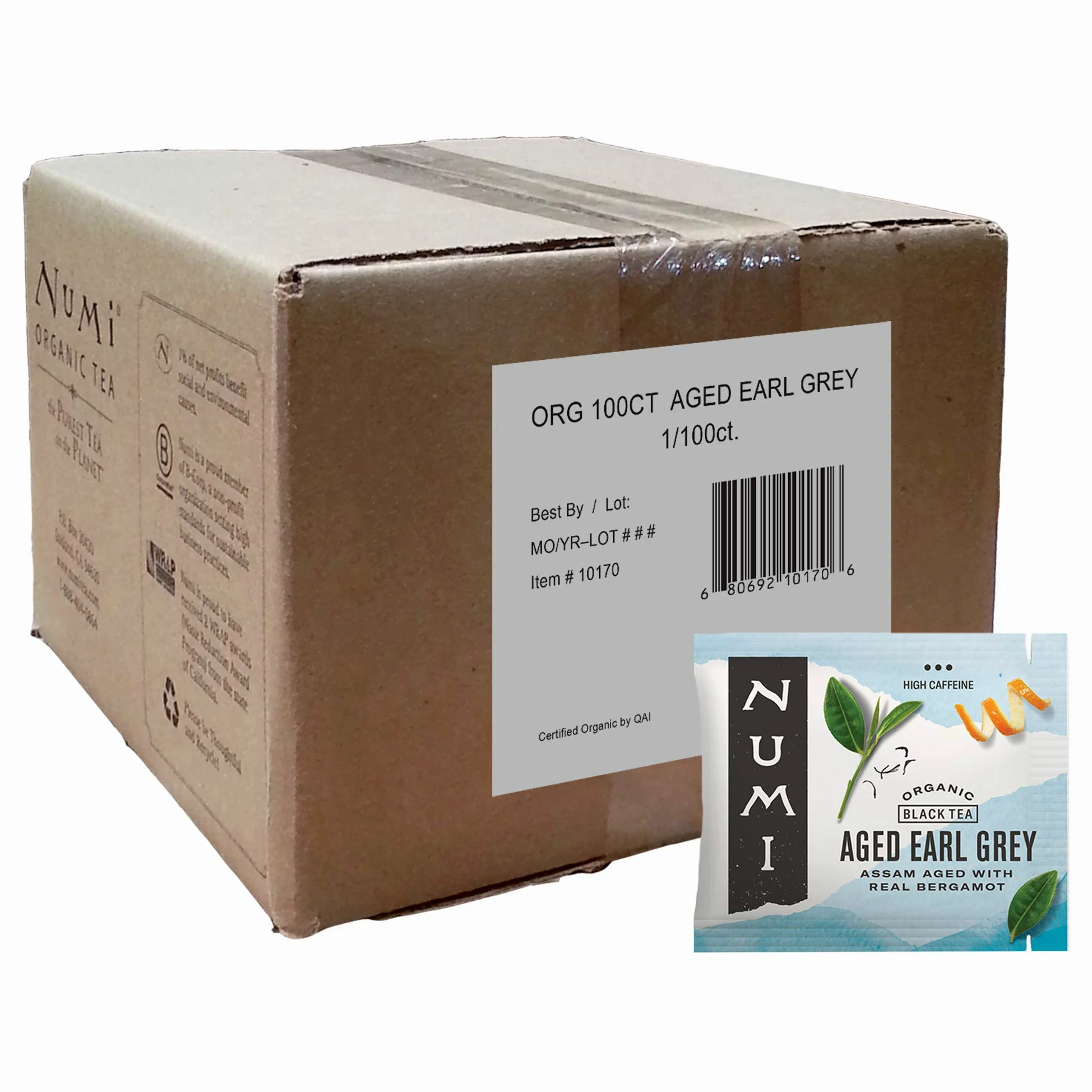 Numi Organic Tea Aged Earl Grey, Full Leaf Black Tea, 100 Count Bulk non-GMO Tea Bags