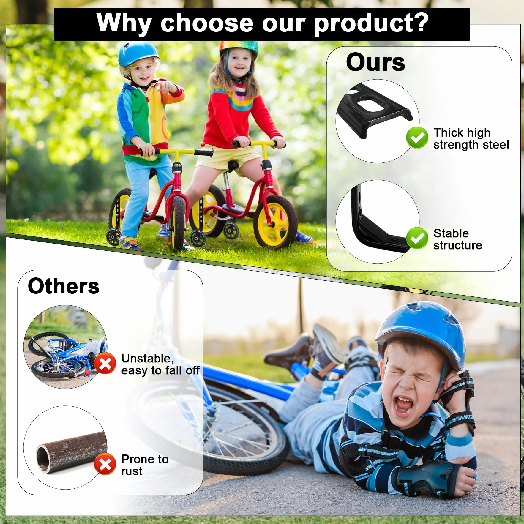 VEEKAY Ruedas de apoyo para bicicleta infantil Estabilizadores Ruedines Universal 12 14 16 18 20 Pulgadas