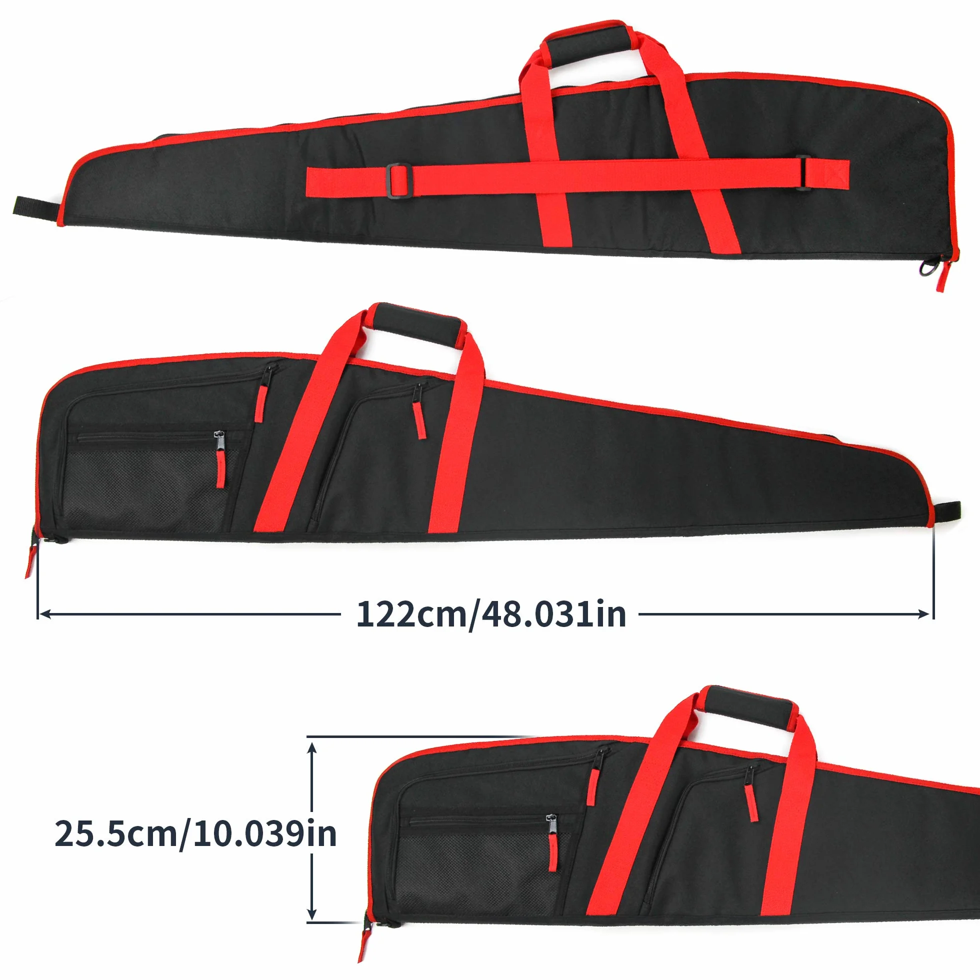 Funda para Carabina Acolchada Bolsa de Transporte con Correa de Hombro Ajustable para Rifle Armas 125cm Negro-Rojo