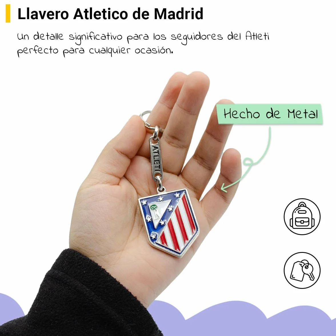 Llavero Atlético de Madrid Metálico 40x30 mm Oficial Escudo Club Anilla Resistente Accesorio Llaves Mochila Regalo