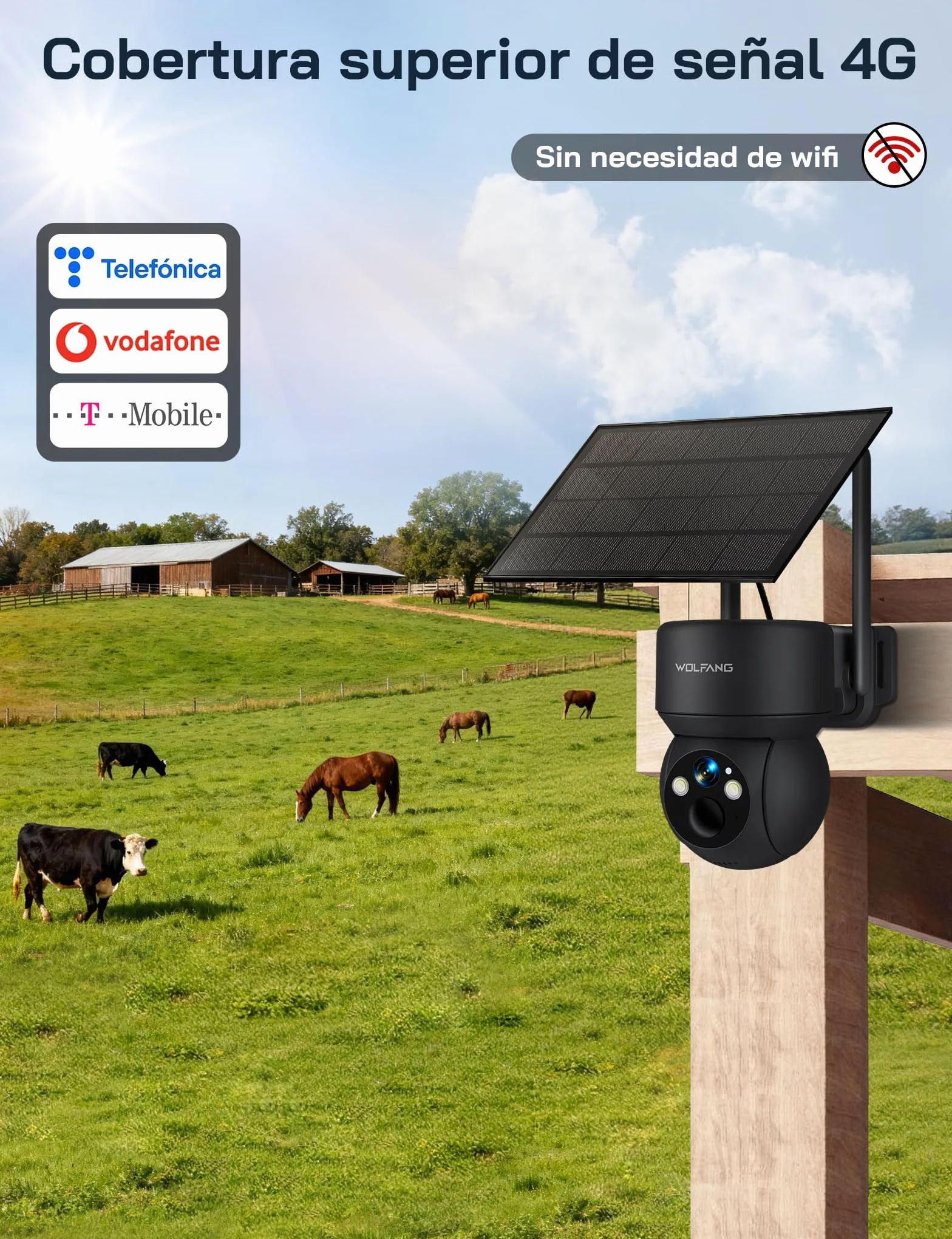 WOLFANG Câmara de Vida Selvagem 4G LTE Solar 2,5K Vídeo ao Vivo 355° Ajuste Remoto 90°