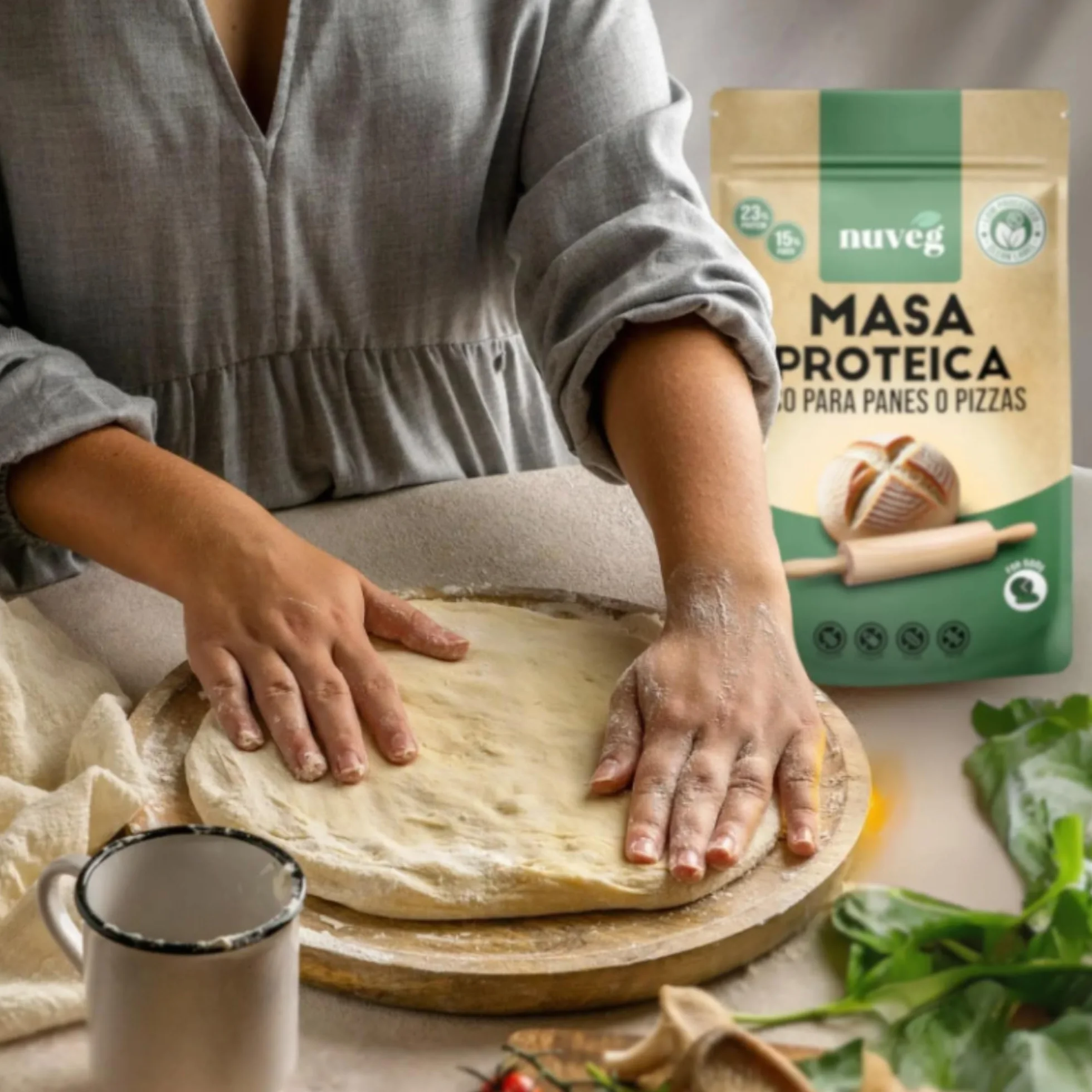 NUVEG Masa Proteica Ecológica para Panes o Pizzas, Vegano, Preparado para Pan Proteico y Masa de Pizza, Harina Panificable Sin Gluten, Sin Lactosa, Contiene Harina de Trigo Sarraceno, Pack 2, 540g