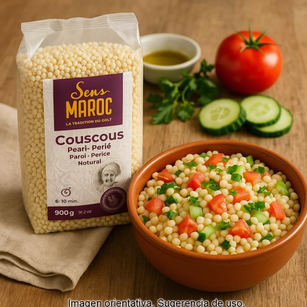 Cuscús Perla 900 g tipo israelí Pasta de sémola de trigo para ensaladas y guarniciones Textura firme y suelta, absorbe salsas y caldos