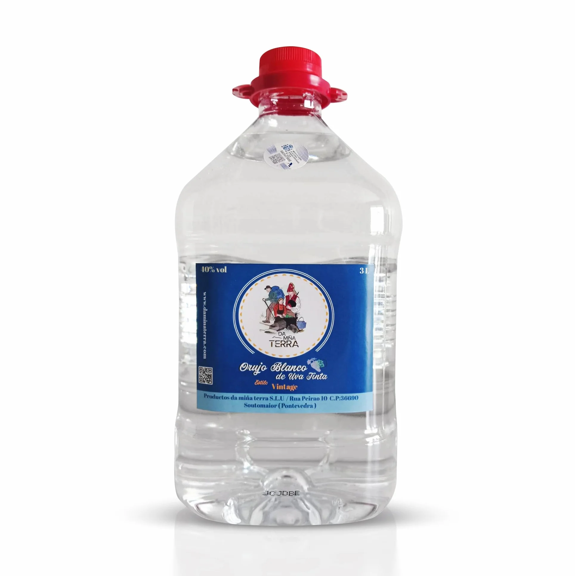 Da Miña Terra - 3 Litros - Orujo blanco gallego - Aguardiente destilada de uva tinta - 40% Vol