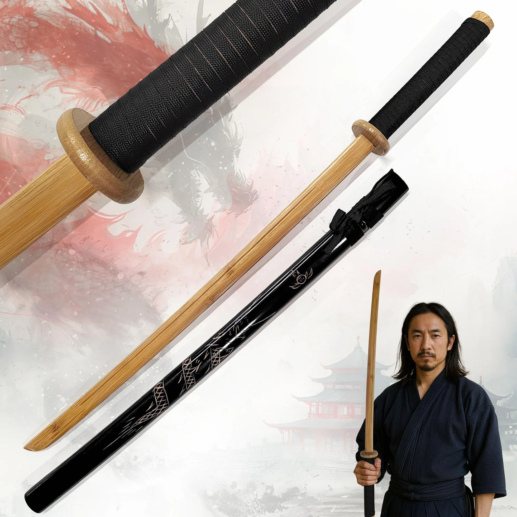 Bokken de madera Shinai Katana Wakizashi Tanto Kendo espada entrenamiento samurái