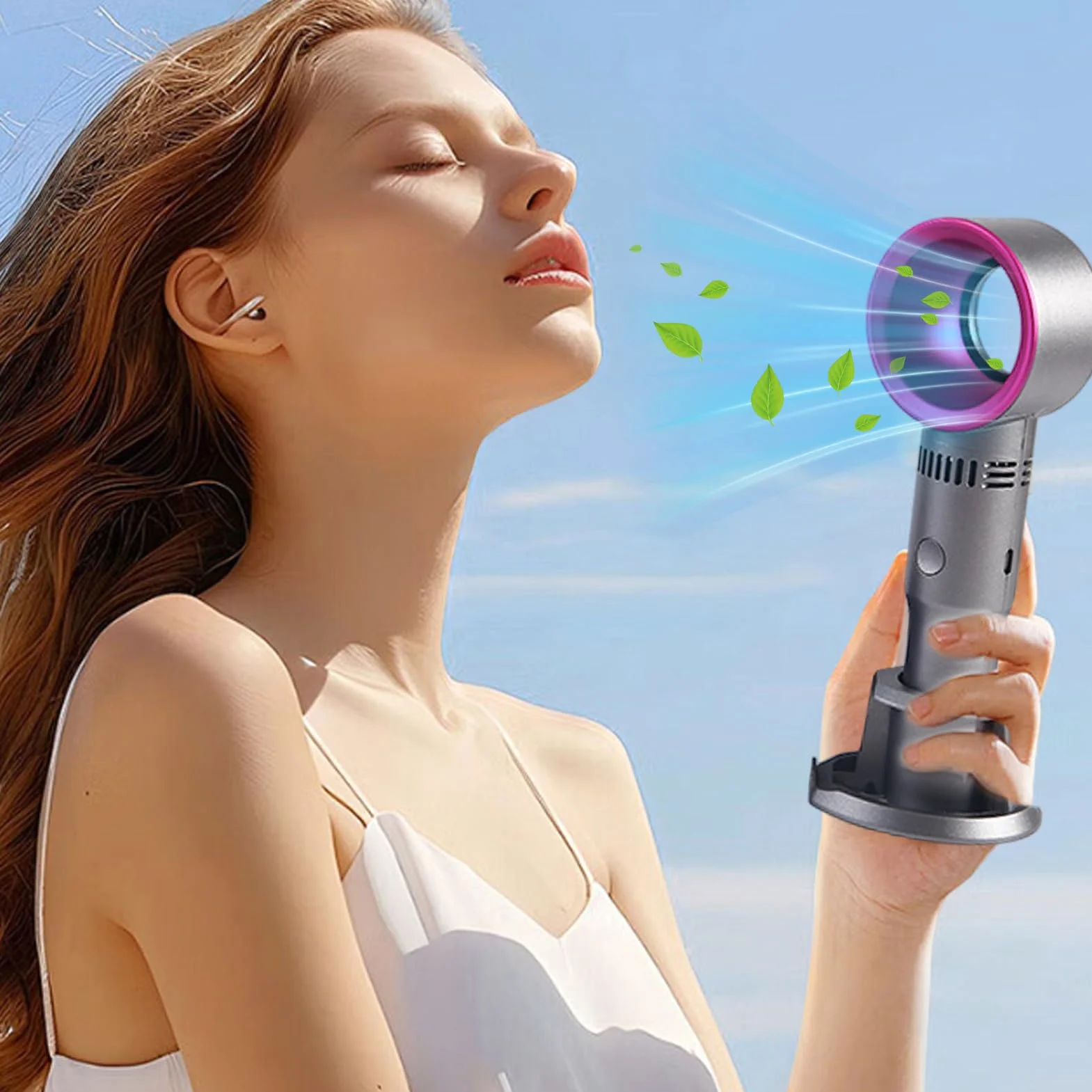 Ventilador de Bolsillo Portátil sin Aspas, Ventilador de Mano para Refrescar al Aire Libre