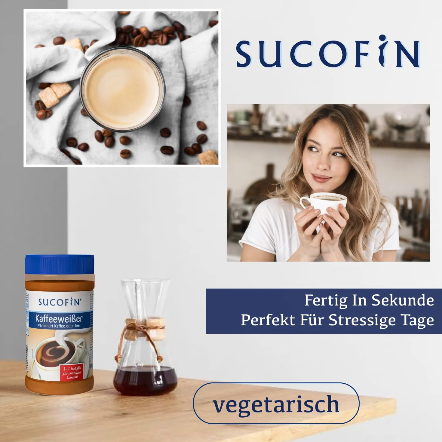 SUCOFIN Blanqueador de café 24 x 400 g fácilmente soluble, ideal para café/té, larga duración, perfecto para gastro, cafetería, oficina, panadería, 24 unidades para un disfrute cremoso