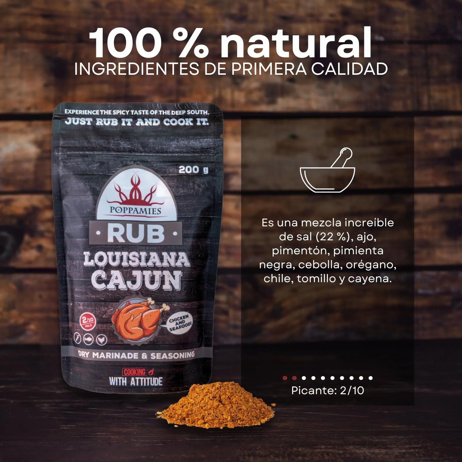 Poppamies Louisiana Sazonador Cajun - Adobo Seco y Condimento perfecto para Pescado, Verduras - Pollo, Ideal para parrilla - Paquete Grande (200 g)