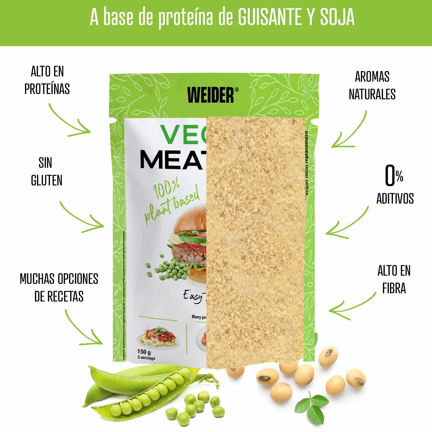 Weider Pack Vegan Meat Mix - 3 Unidades. Sustitutivo de carne rico en Proteina Vegetal 75% + Fibra Vegetal 20%. Sin Gluten. Sin Conservantes. Fácil Preparación. Recetas Infinitas. 3x150g