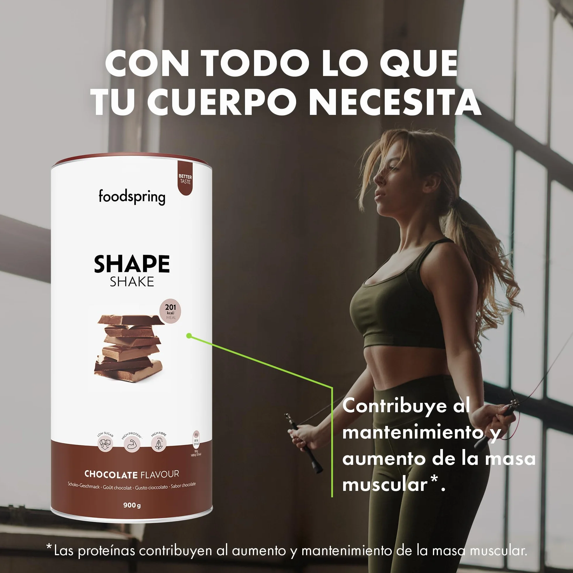 foodspring Shape Shake Chocolate - batido completo, sustitutivo de comida con proteína premium para controlar el peso, 201 kcal por ración, sin gluten - 900g
