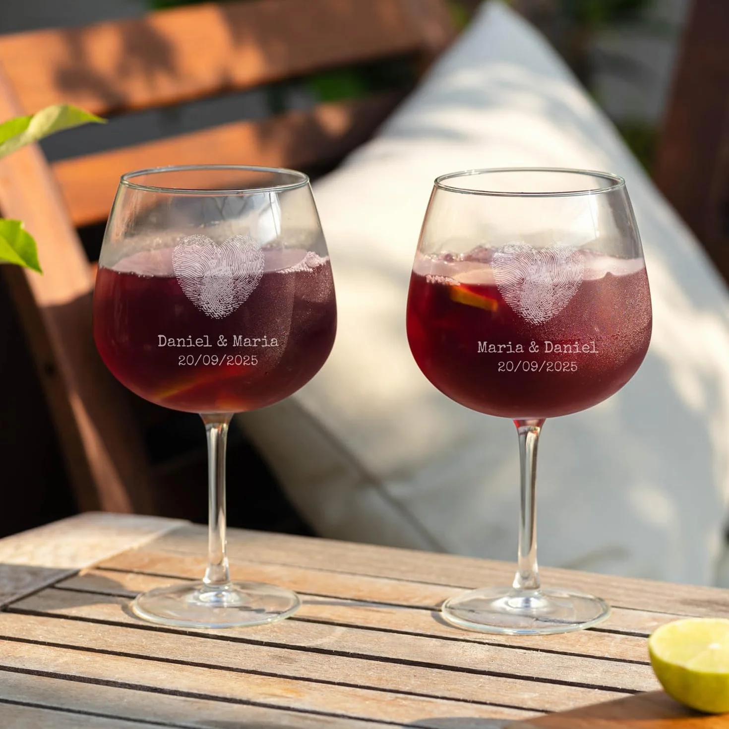 Wanapix | Pack 2 Copas de Gin Tonic Personalizadas con Nombre| Copa de Balón para Combinados | Cristal Grabado | Apta Lavavajillas | Regalo para Fiestas | 70cl | Heart