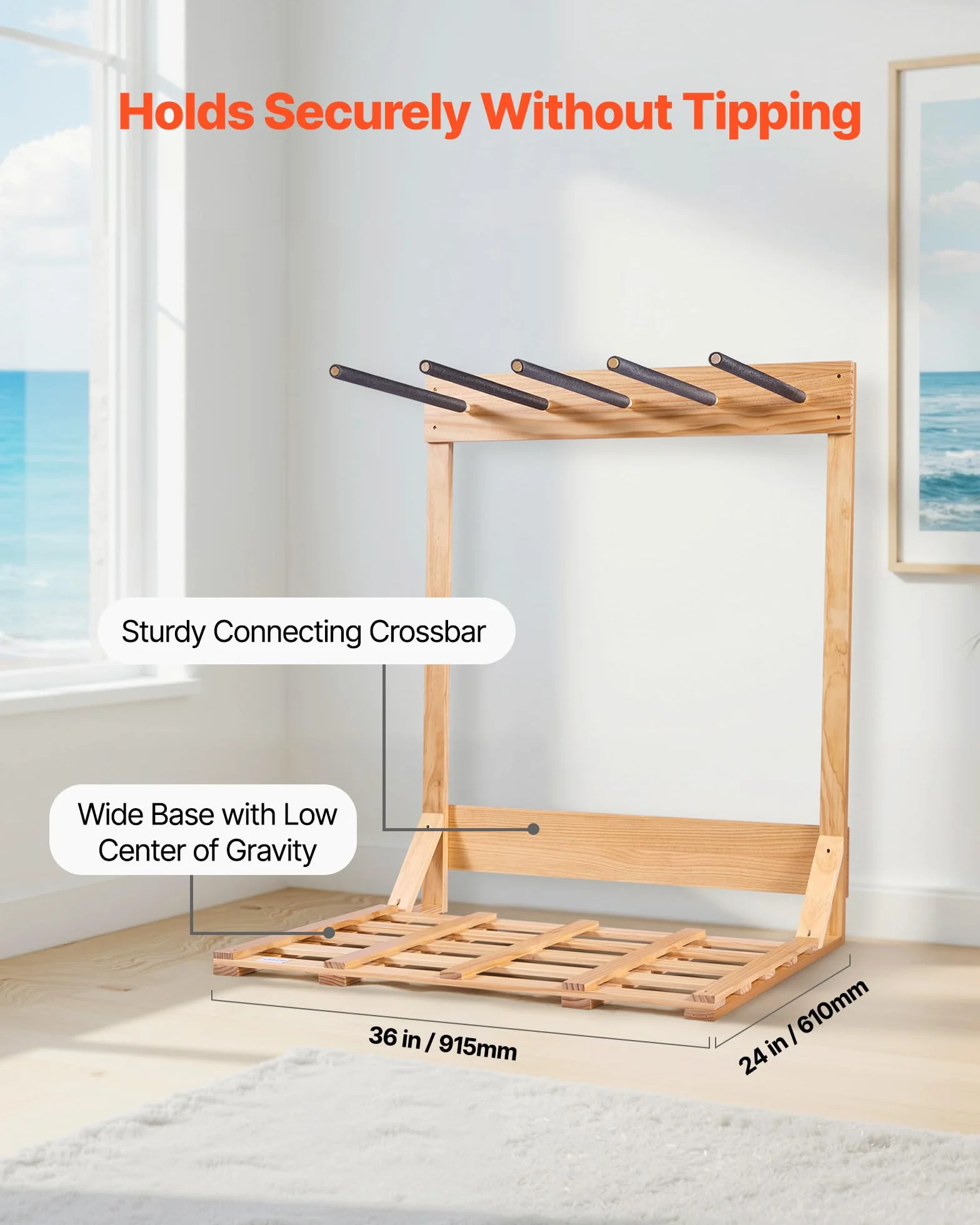 VEVOR Soporte Vertical para Tablas de Surf, Estante de Madera de 4 Niveles para Almacenamiento y Exhibición