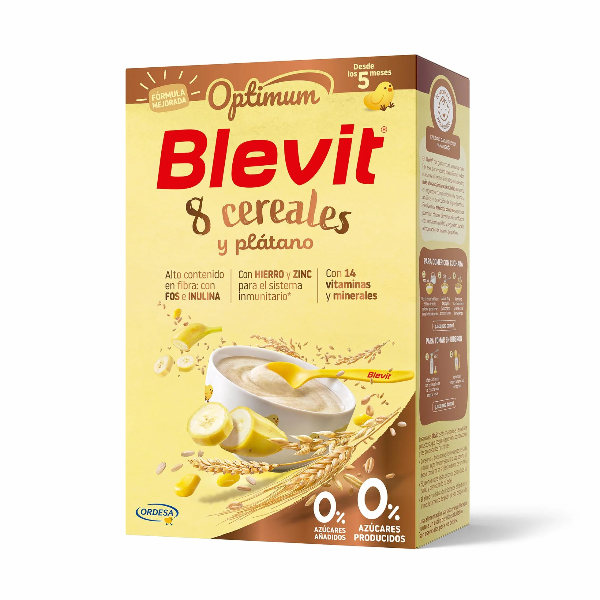 Blevit Optimum 8 Cereales y Plátano | 250g | Papilla para Bebé con 85% de Cereales - Copos de Plátano, Vitaminas, Minerales y Fibra