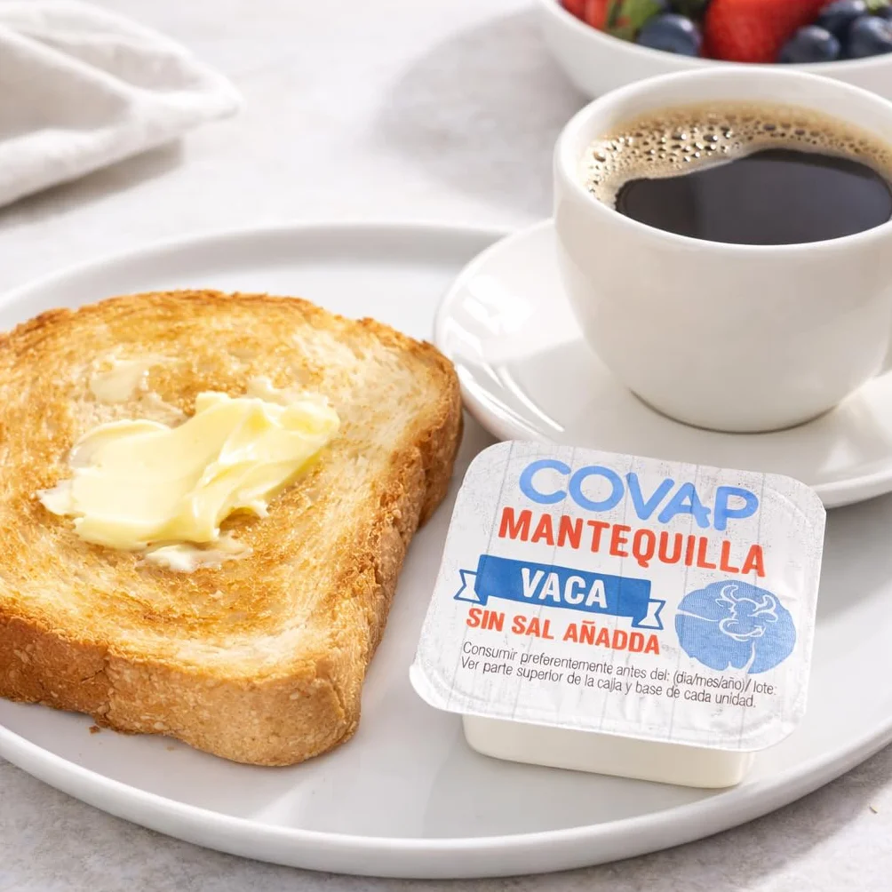 Mantequilla de Vaca Sin Sal Añadida Microtarrinas 96x10 g | Caja Formato Hostelería | Porciones Individuales de Mantequilla Natural | Ideal para Desayunos, Hoteles, Cafeterías y Catering