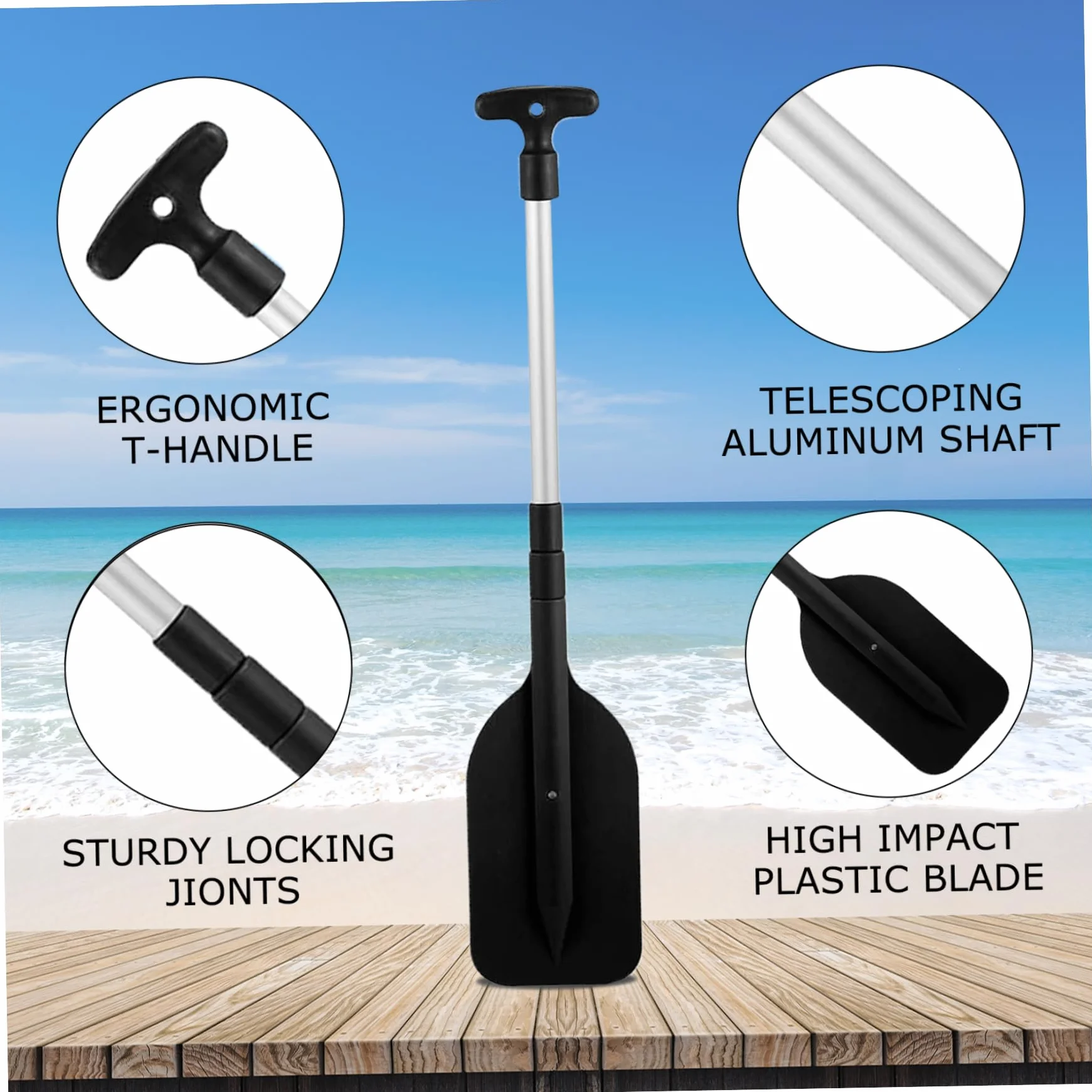 Remo telescópico para kayak 2 piezas con cuchillas de plástico mango en T