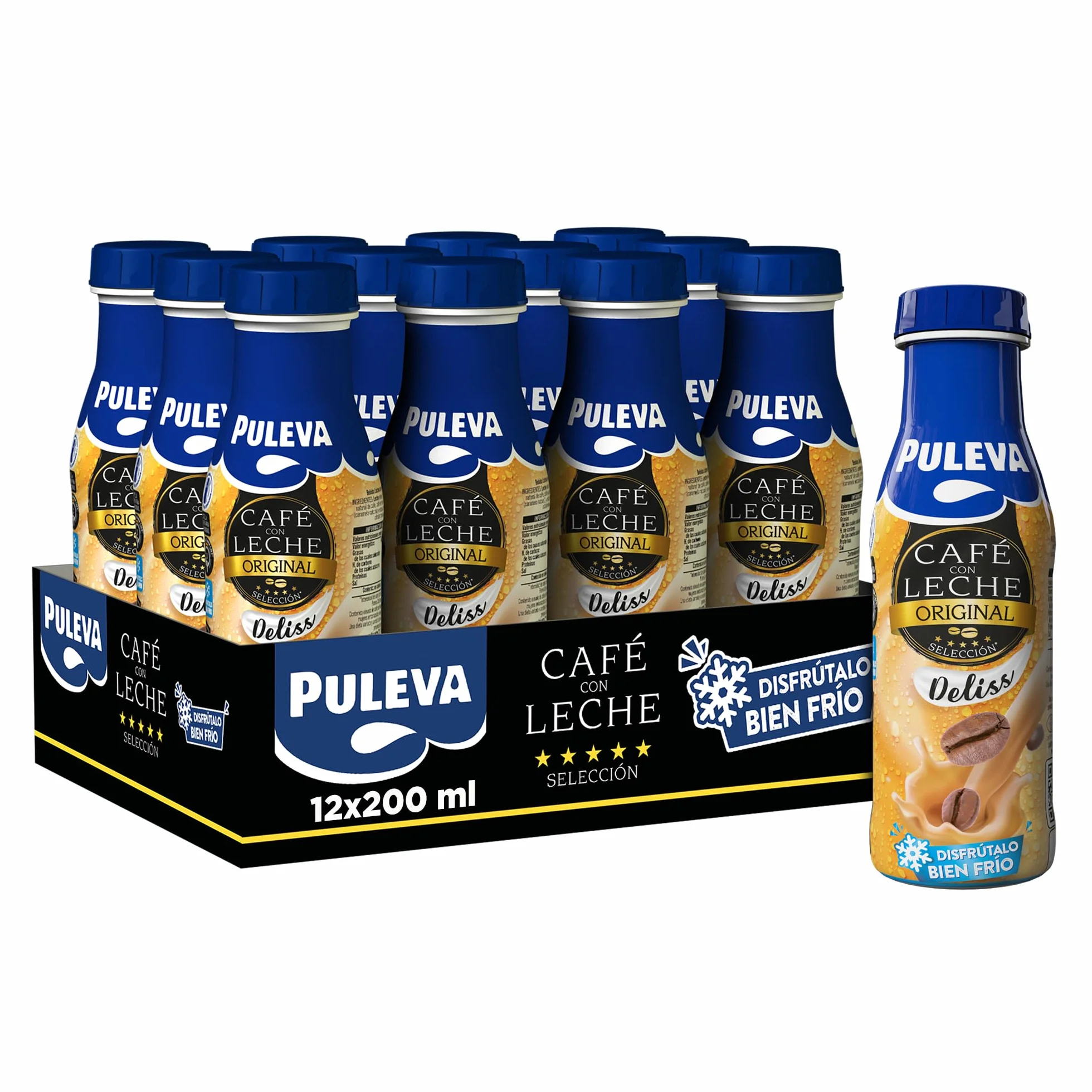 Puleva Café con Leche, Original Deliss, Café Preparado para llevar, Sin Gluten - Pack 12x240ml