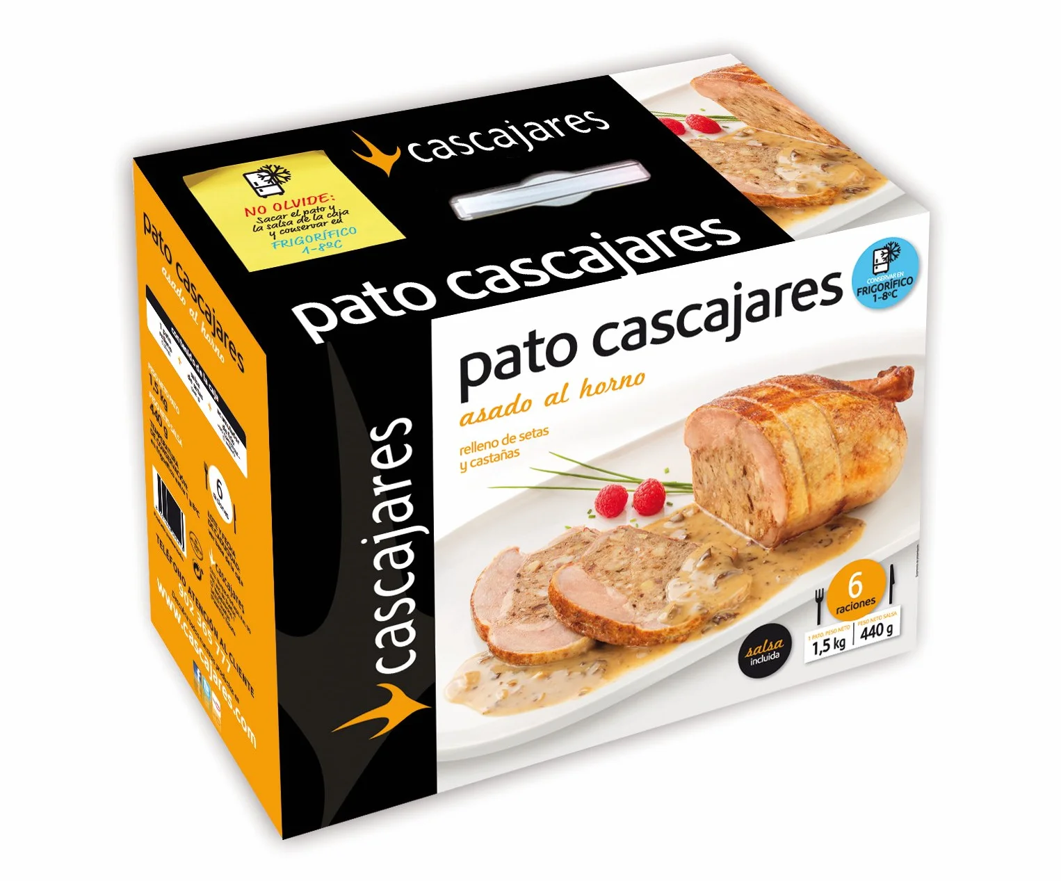CASCAJARES - Pato Relleno de Miel y Naranja (Producto Precocinado), 1.5 Kilos con Medio Litro de Salsa de Naranja, Perfecto para 6 Personas