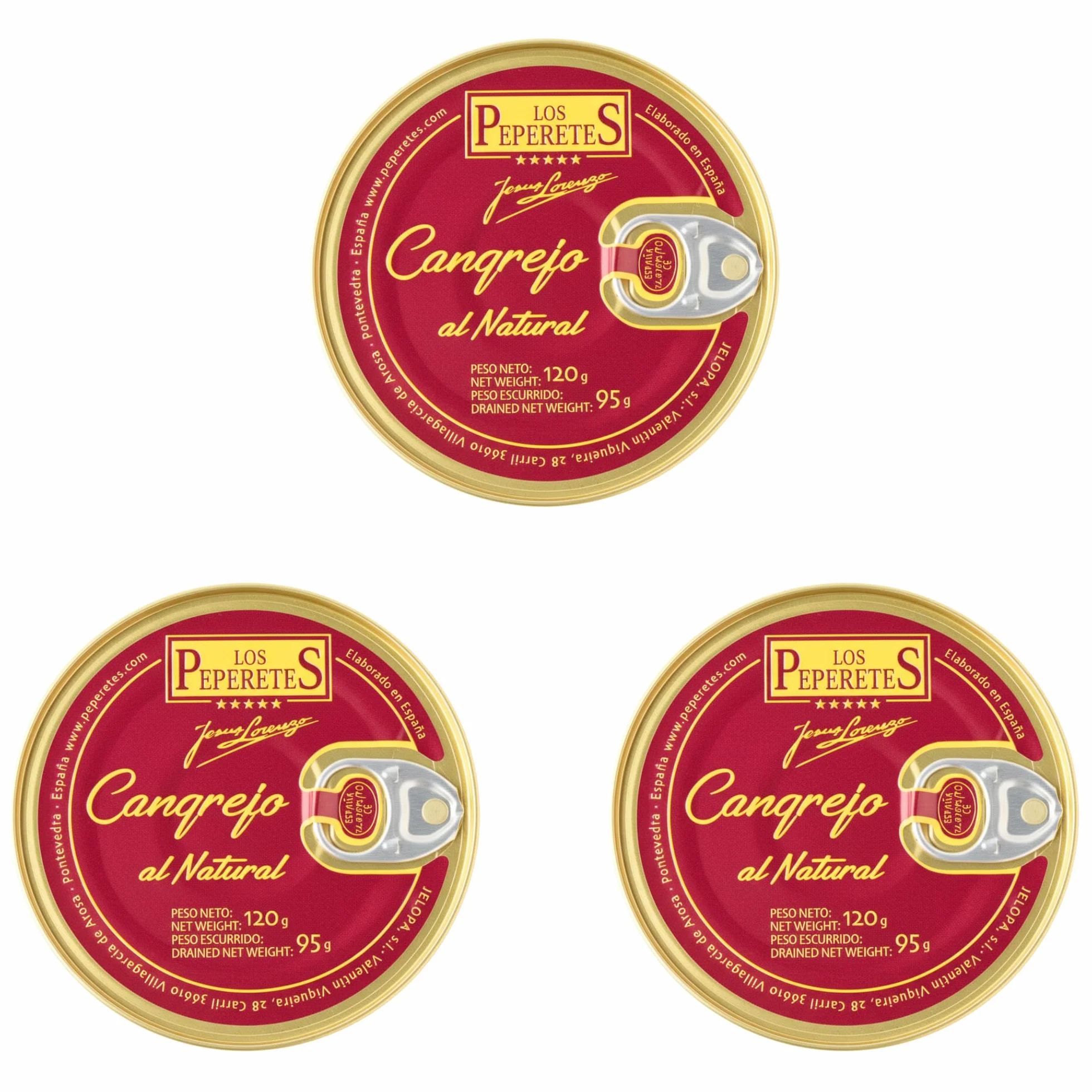 LOS PEPERETES x3 Lata Cangrejo al Natural Buey de Mar 120 g | Marisco Gallego Gourmet | Carne de Cangrejo del Atlántico | Conserva Artesanal y Natural | Sabor Tradicional del Mar de Galicia
