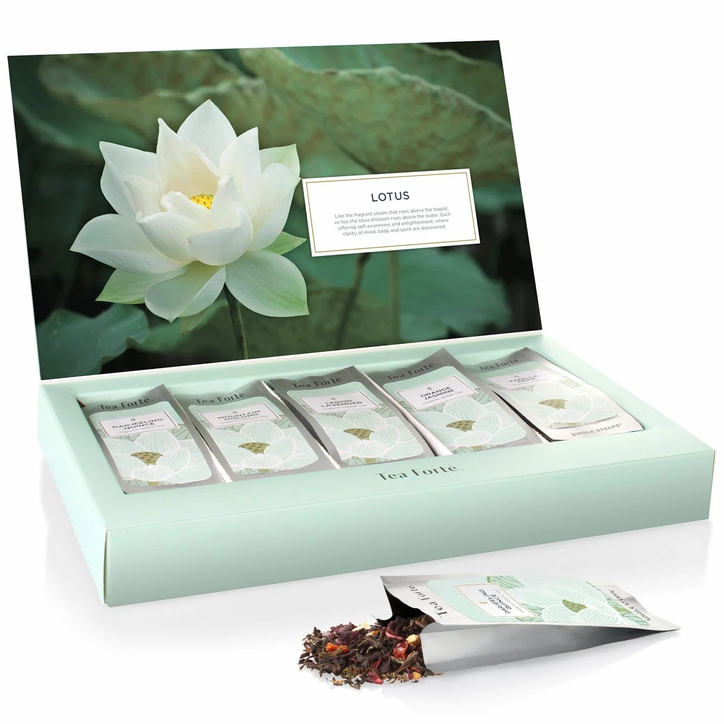 Té Hojas Sueltas Flor de Loto de UN SOLO USO de Tea Forte, Caja de Té Variado, 15 Bolsas de Un Solo Uso - Té Negro, Té Verde, té Oolong, Té Blanco, Té de Hierbas