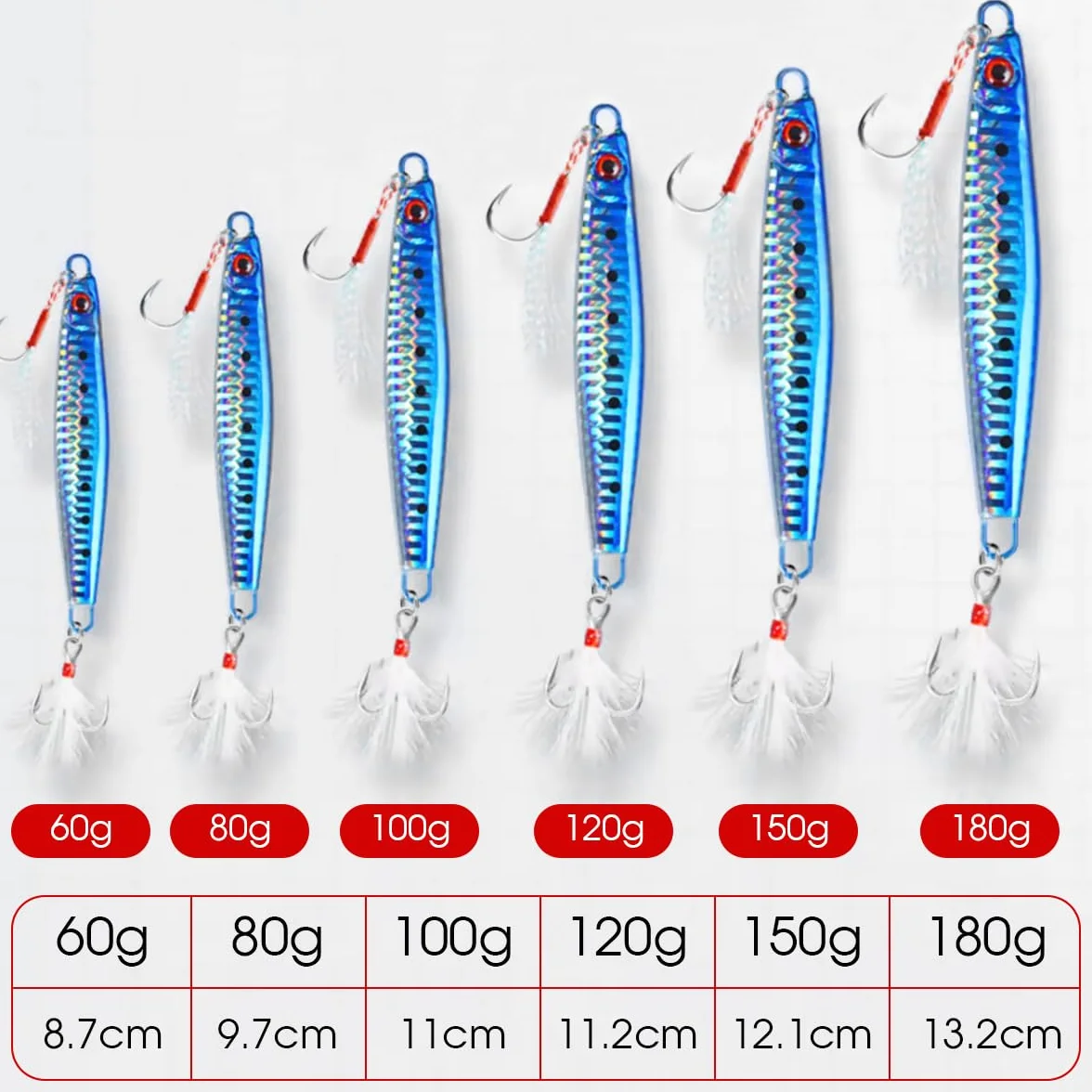 Señuelos de Pesca de Mar Hundimiento Profundo WASAGA 4 Piezas 60-180g Cebo Giratorio Metal Duro para Atún Salmón Mero Jigging
