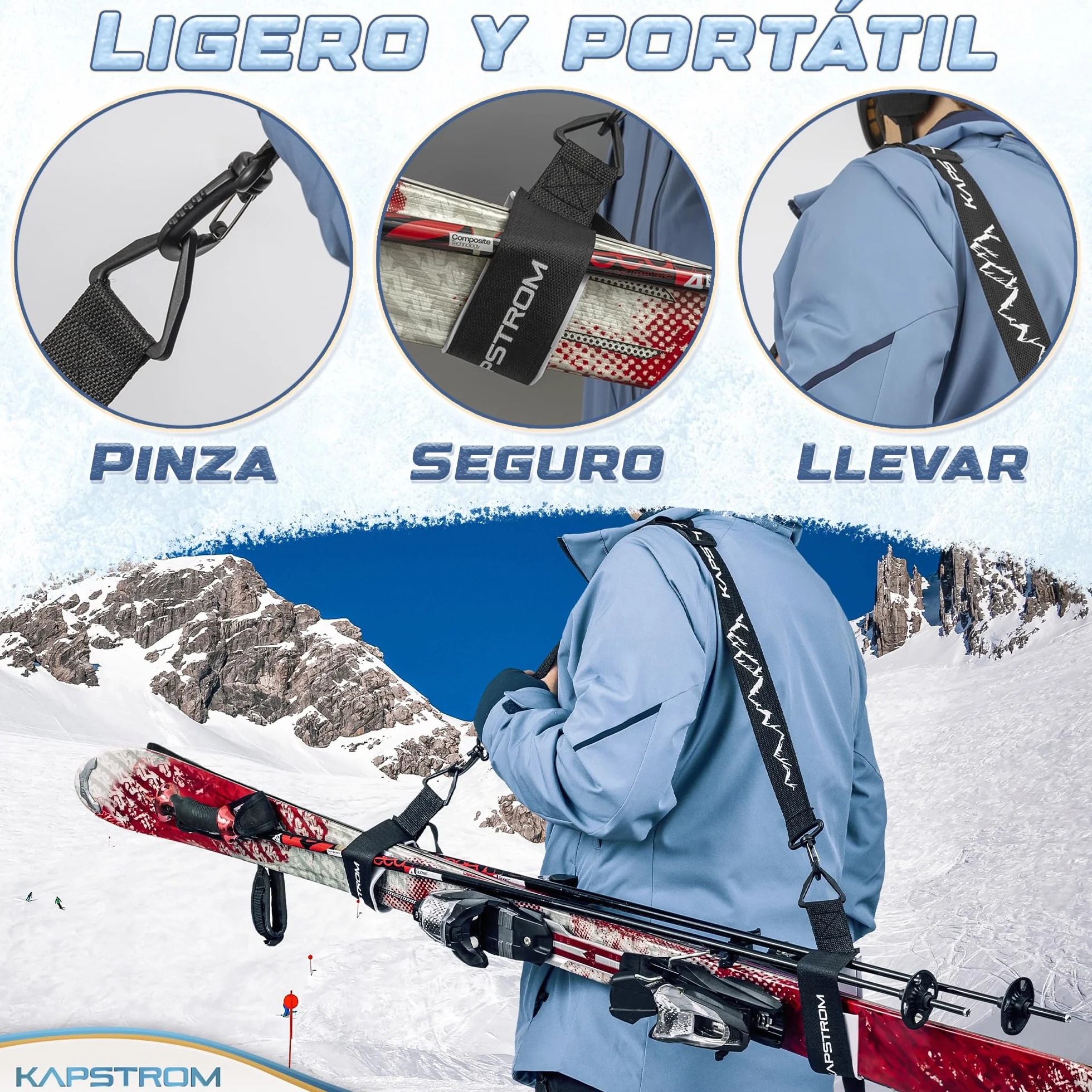 Correas para esquís y portabastones Negro Ajustable Correa de Hombro Acolchada