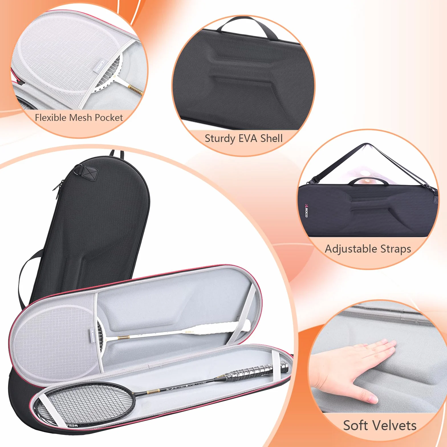 YONEX Wilson RLSOCO Raquetas bádminton Bolsa viaje 2 raquetas Cremallera YKK