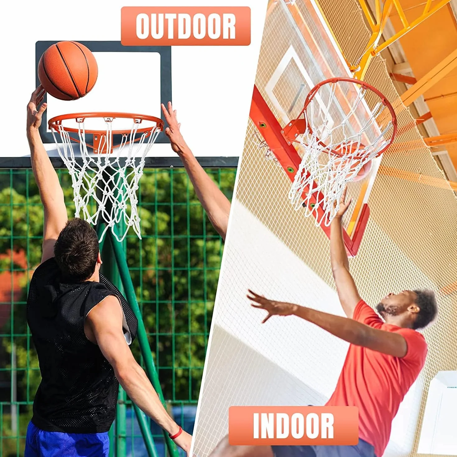 Red de baloncesto resistente de repuesto 2 piezas con 12 bucles para aro estándar interior exterior equipo gimnasio blanco