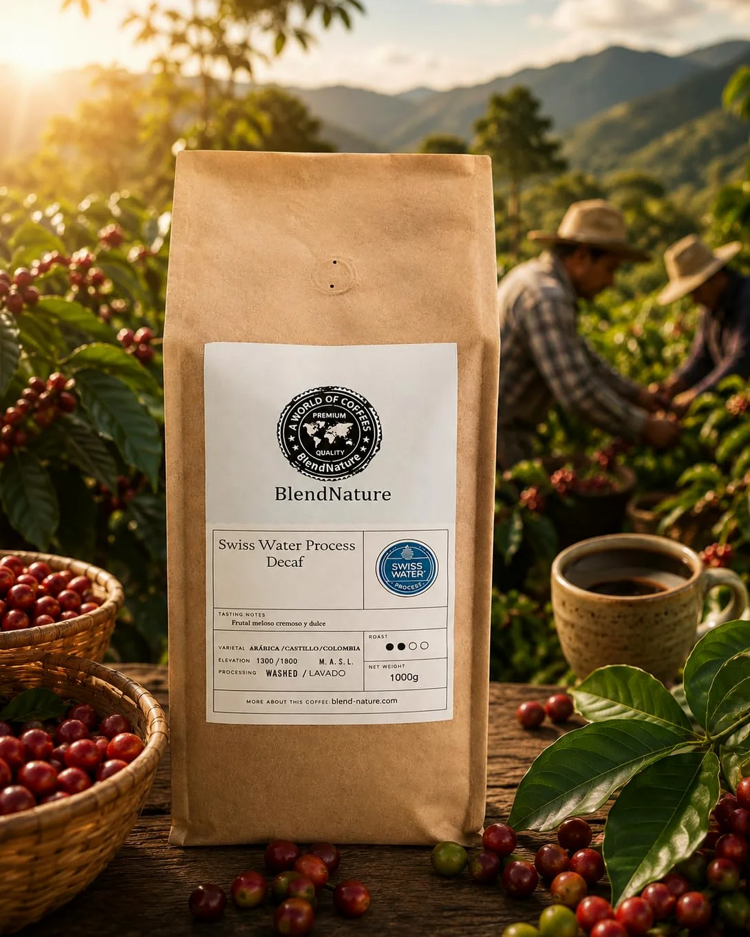 Café Descafeinado Swiss Water en Grano 1kg Natural–Procesado en Canadá utilizando únicamente agua y tiempo elimina la cafeína en un 99,9% Conserva todo su sabor–Libre de productos químicos