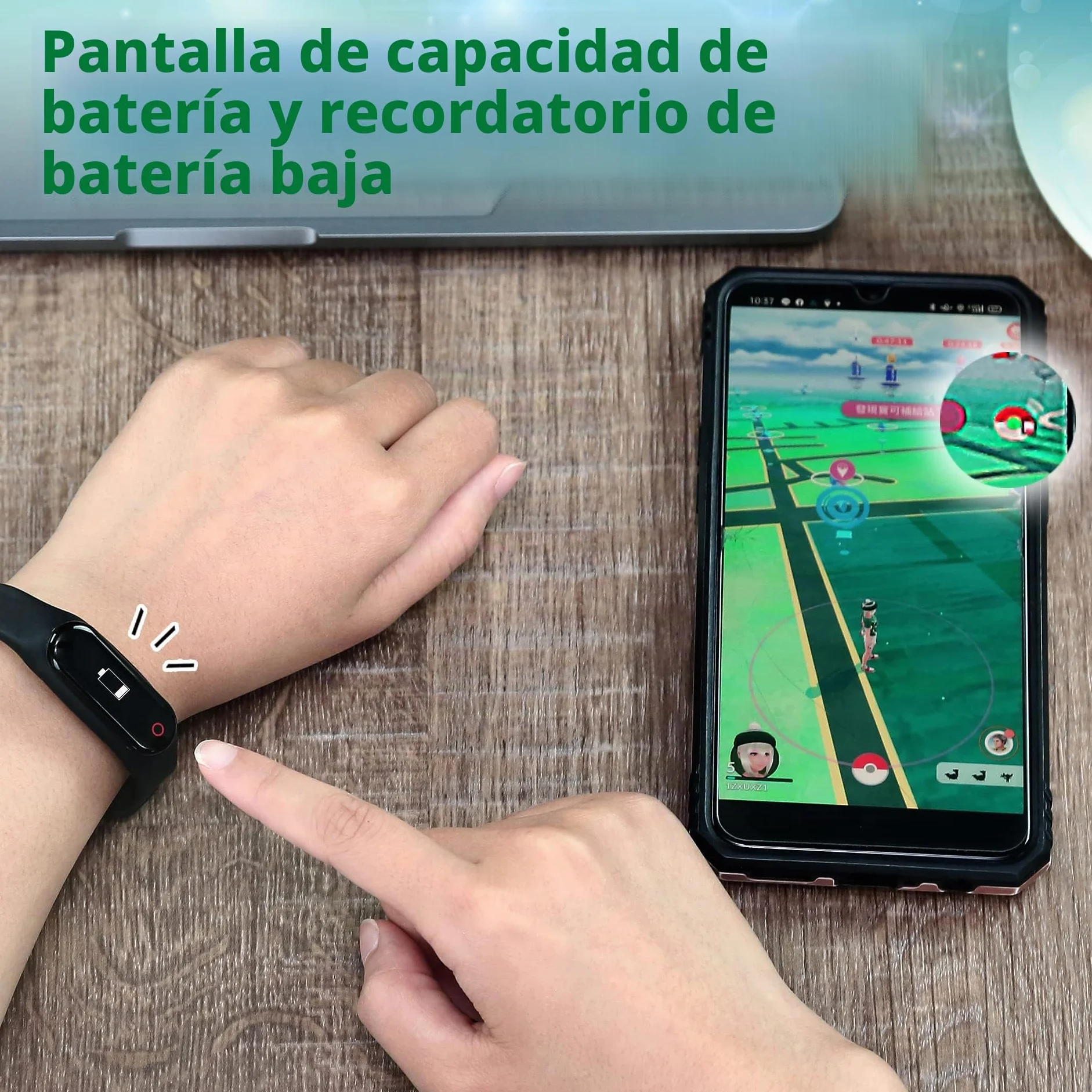 Brook Pocket Auto Catch Plus+Spin Catching Poke Mon Pulsera Accesorio recordatorio para desconexión, Capacidad de batería Pantalla