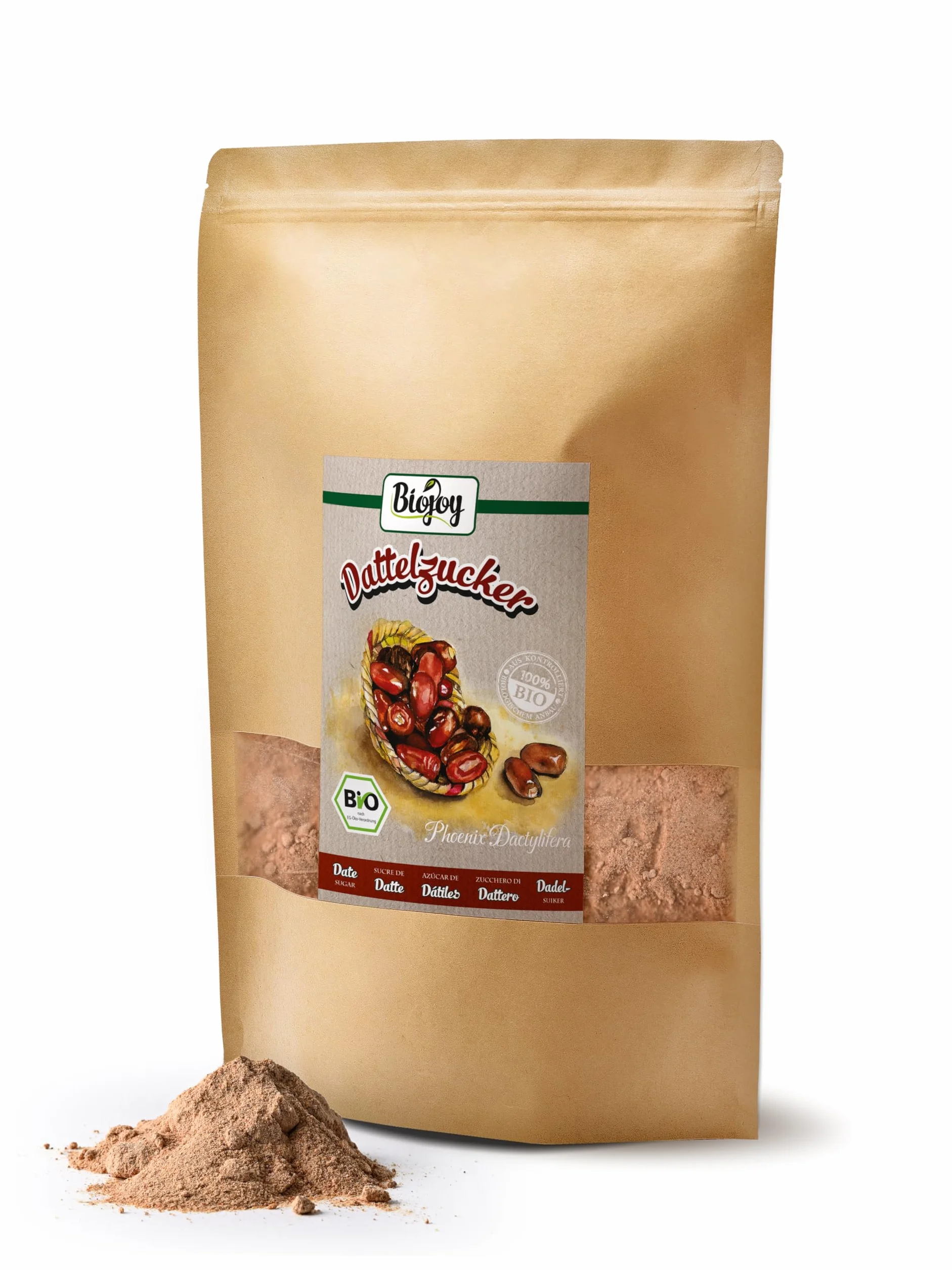 Biojoy Azúcar de Dátiles Ecologico (2 kg), sin refinar, natural y sin aditivos (Phoenix Dactylifera)