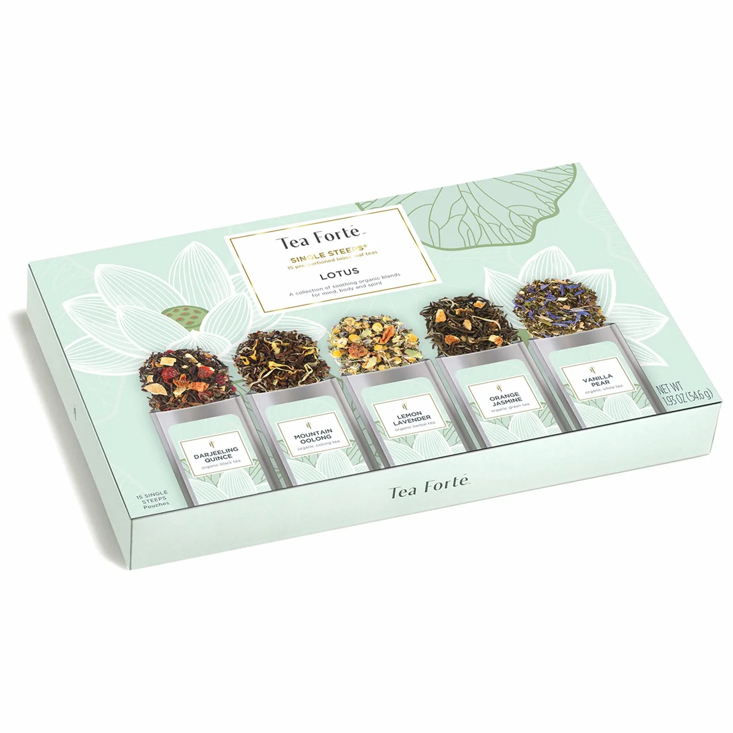 Té Hojas Sueltas Flor de Loto de UN SOLO USO de Tea Forte, Caja de Té Variado, 15 Bolsas de Un Solo Uso - Té Negro, Té Verde, té Oolong, Té Blanco, Té de Hierbas