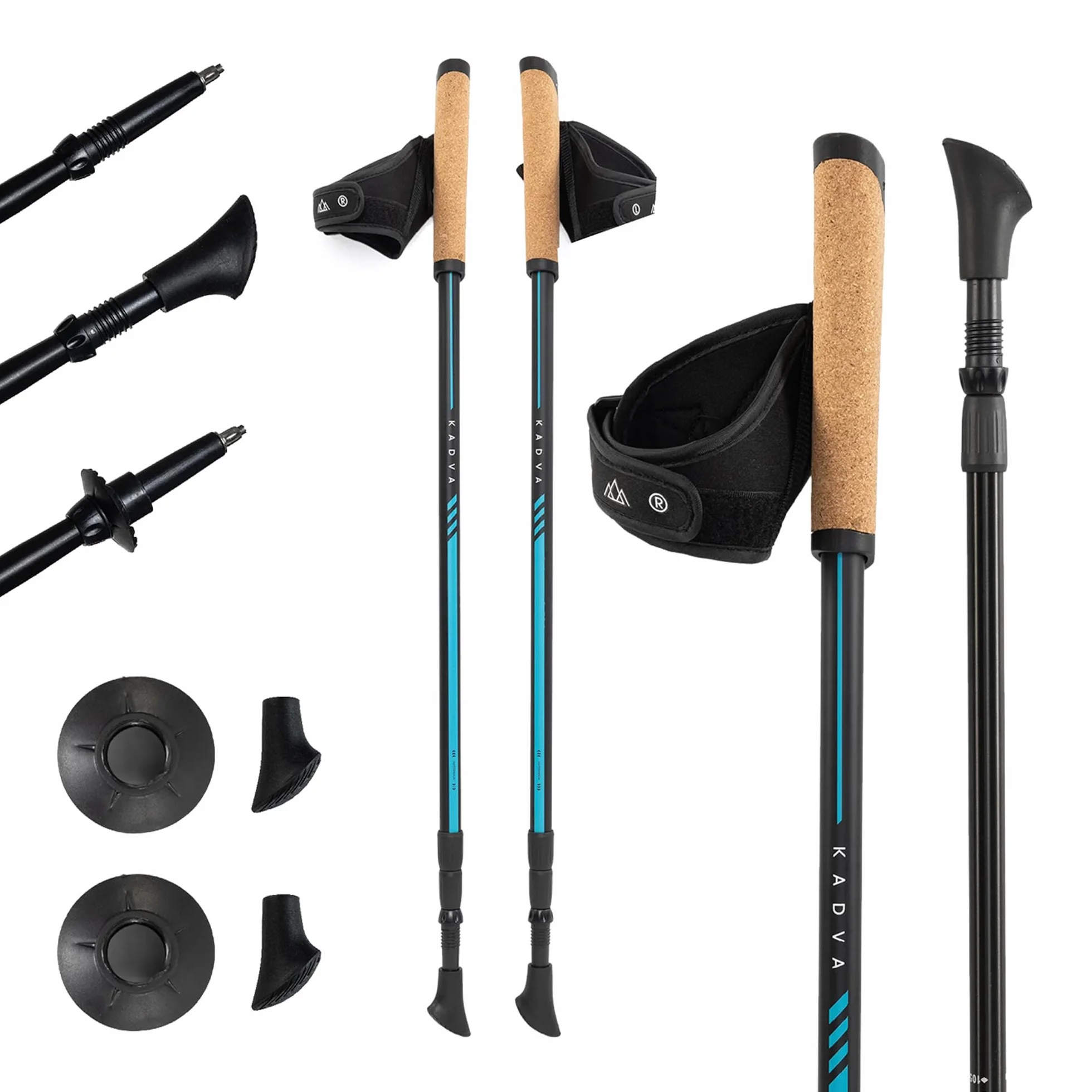 KADVA Bastones de Marcha nórdica Luna Azul Ajustable 69-135 cm Cierre de Rosca Mango Polipropileno Corcho