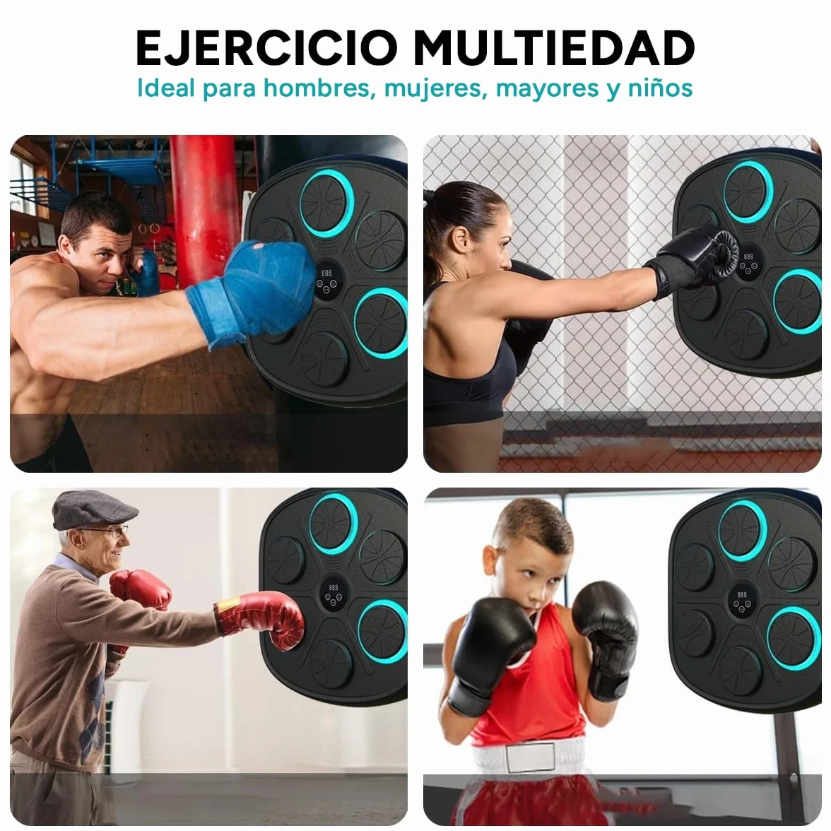 Máquina de Boxeo Musical de Pared 9 Velocidades Bluetooth con Recuento de Golpes y Guantes