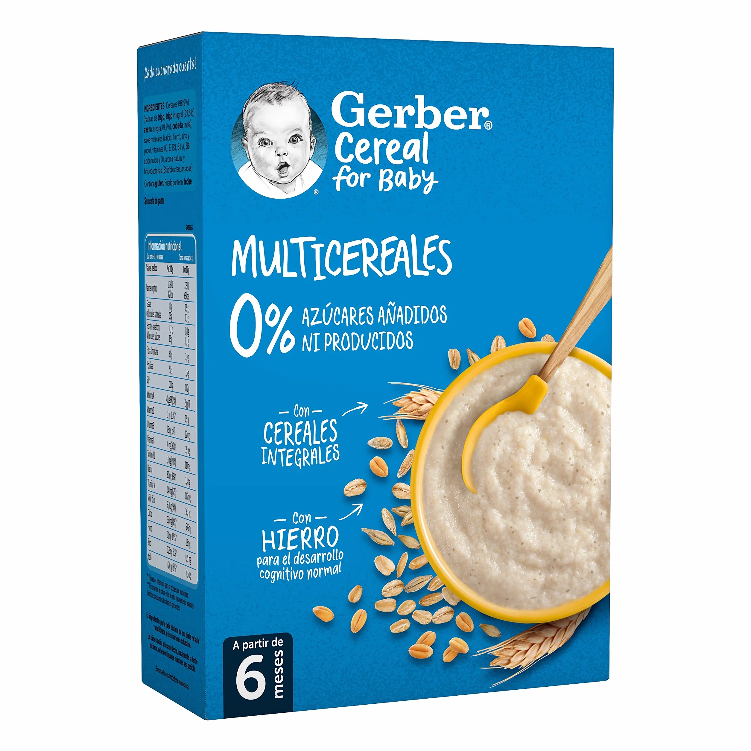GERBER Multicereales 0% 0%, Papilla de Cereales para Bebés, Paquete 6x270g, a partir de 6 meses