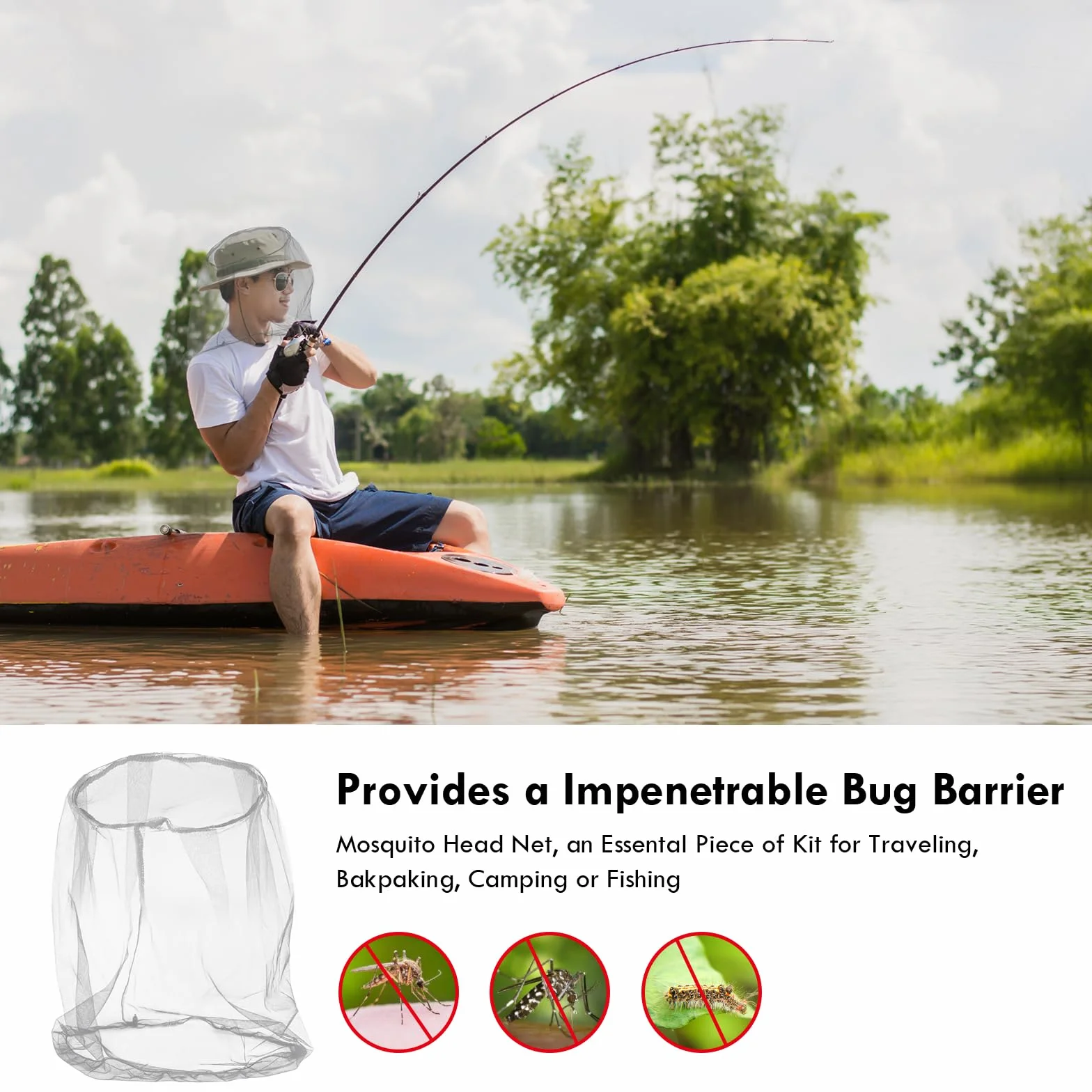 ACWOO Mosquitera de Cabeza Malla Red Contra Insectos Mosquitos Gorro para Rostro y Cuello Gris