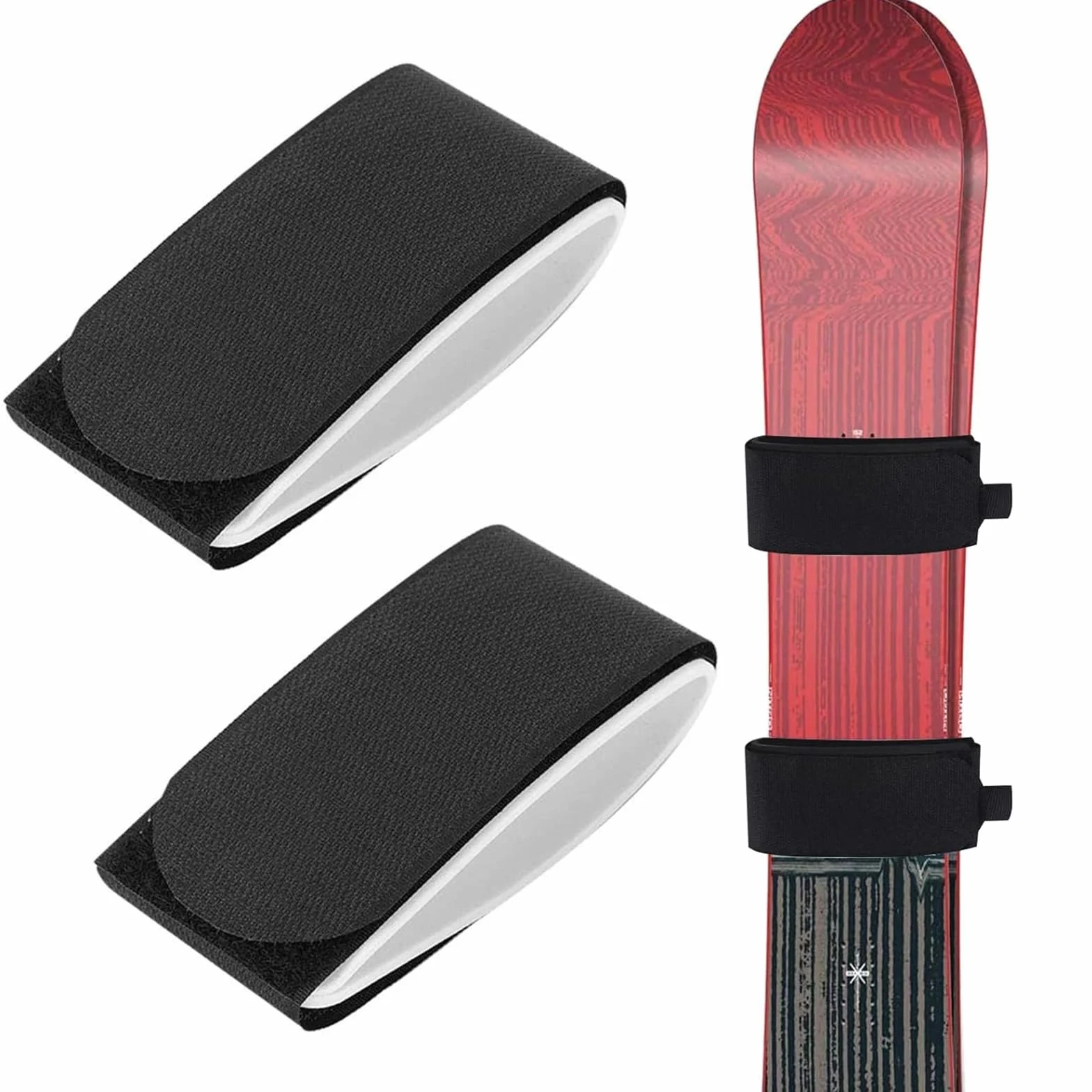 Correas de Esquí Ajustables, Correa de Transporte para Esquís y Bastones, Negro, 2 Piezas