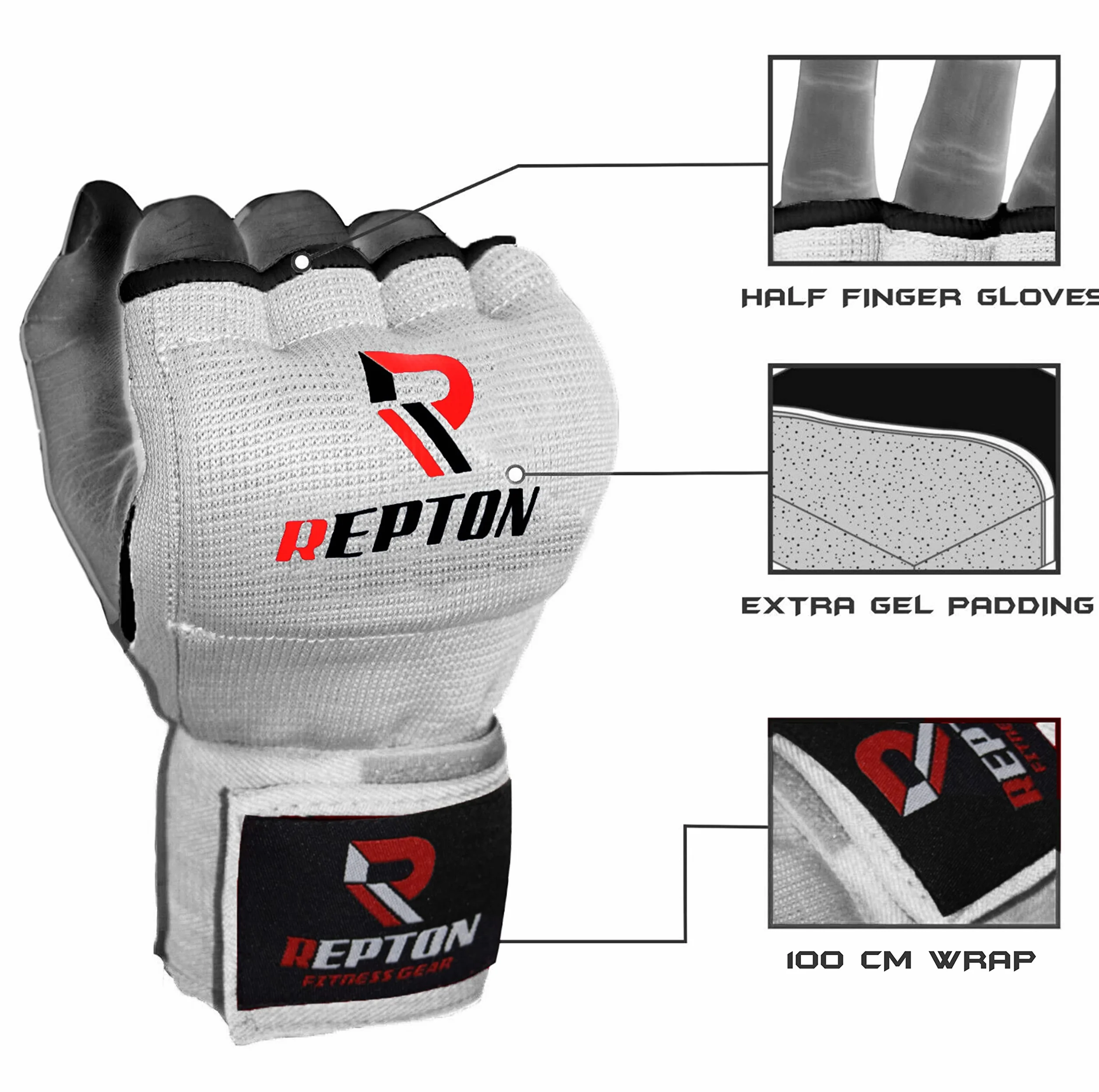 Guantes de boxeo interiores 100 cm, correas de muñeca elásticas, acolchados para artes marciales mixtas