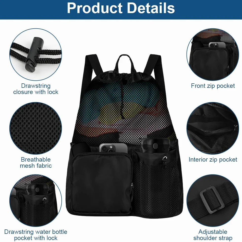 Mochilas de Cuerdas Impermeables para Playa y Natación con Bolsillo