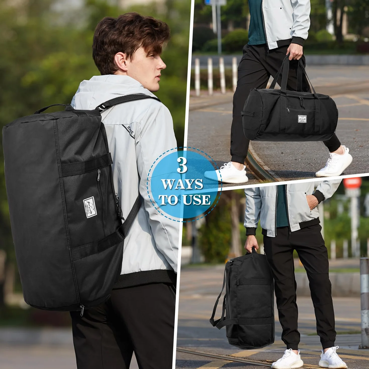 Bolsa de deporte 60 L con compartimento para zapatos, Negro