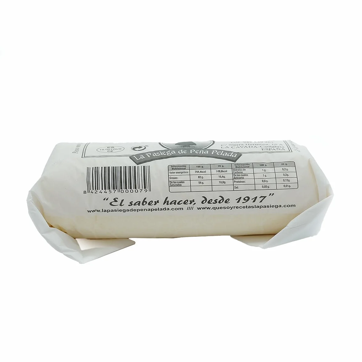 LA PASIEGA DE PEÑA PELADA Mantequilla Artesanal, PACK DE 2 Rulos de 500 gr (aprox) en Papel Sulfurizado, 82% Materia Grasa, Sabor Tradicional y Natural - Origen Cantabria