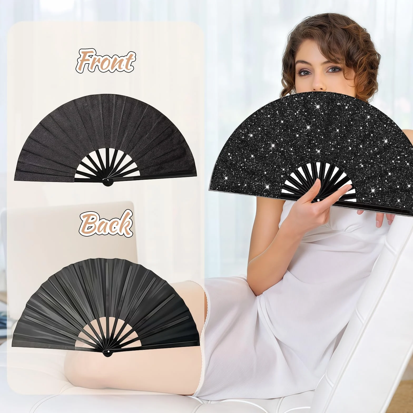 Yamobi Abanico de Mano Plegable 33 cm Negro para Festivales EDM Rave