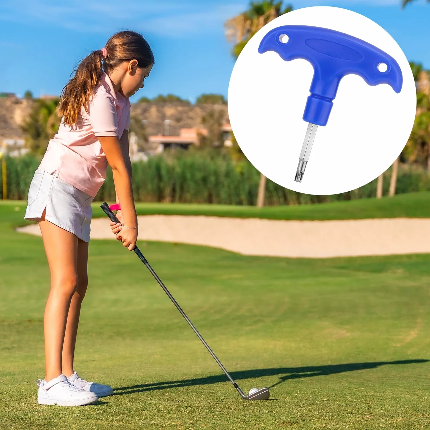 Llave de Golf Ajustable, Herramienta de Golf de Acero Inoxidable con Mango de Plástico