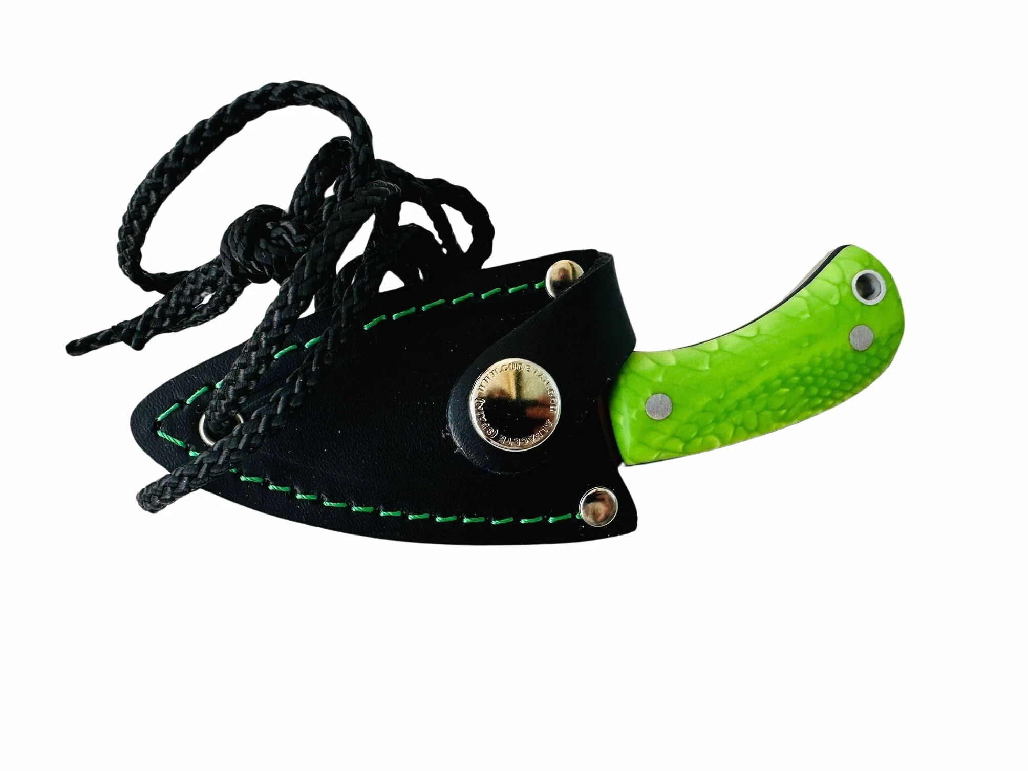 Cuchillo de Cuello Cudeman Yoda 200-JV Acero Böhler N-695 5,8 cm Cuero Juma Verde