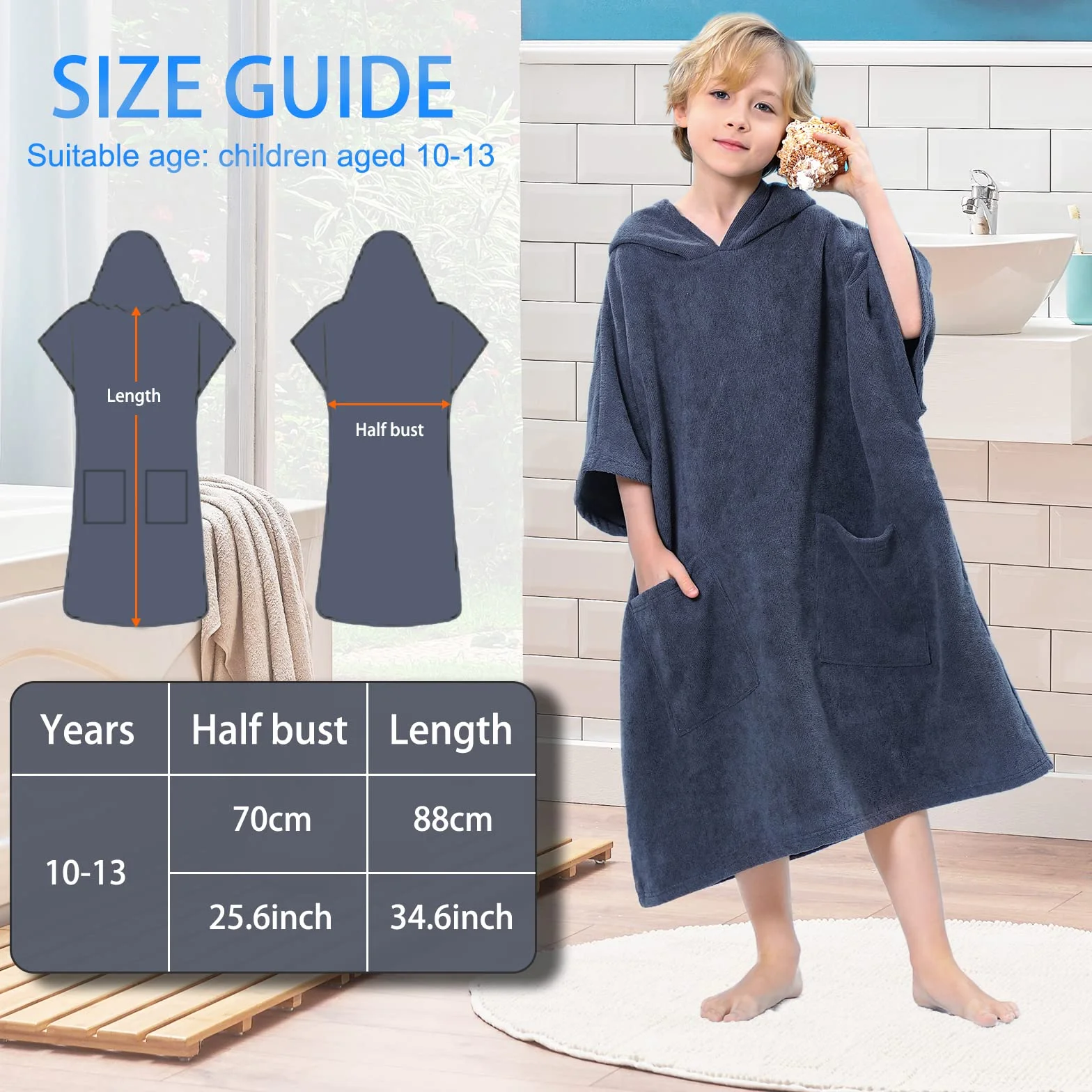 TOMEEK Poncho Toalla Infantil con Capucha Toalla de Playa Secado Rápido para Niños